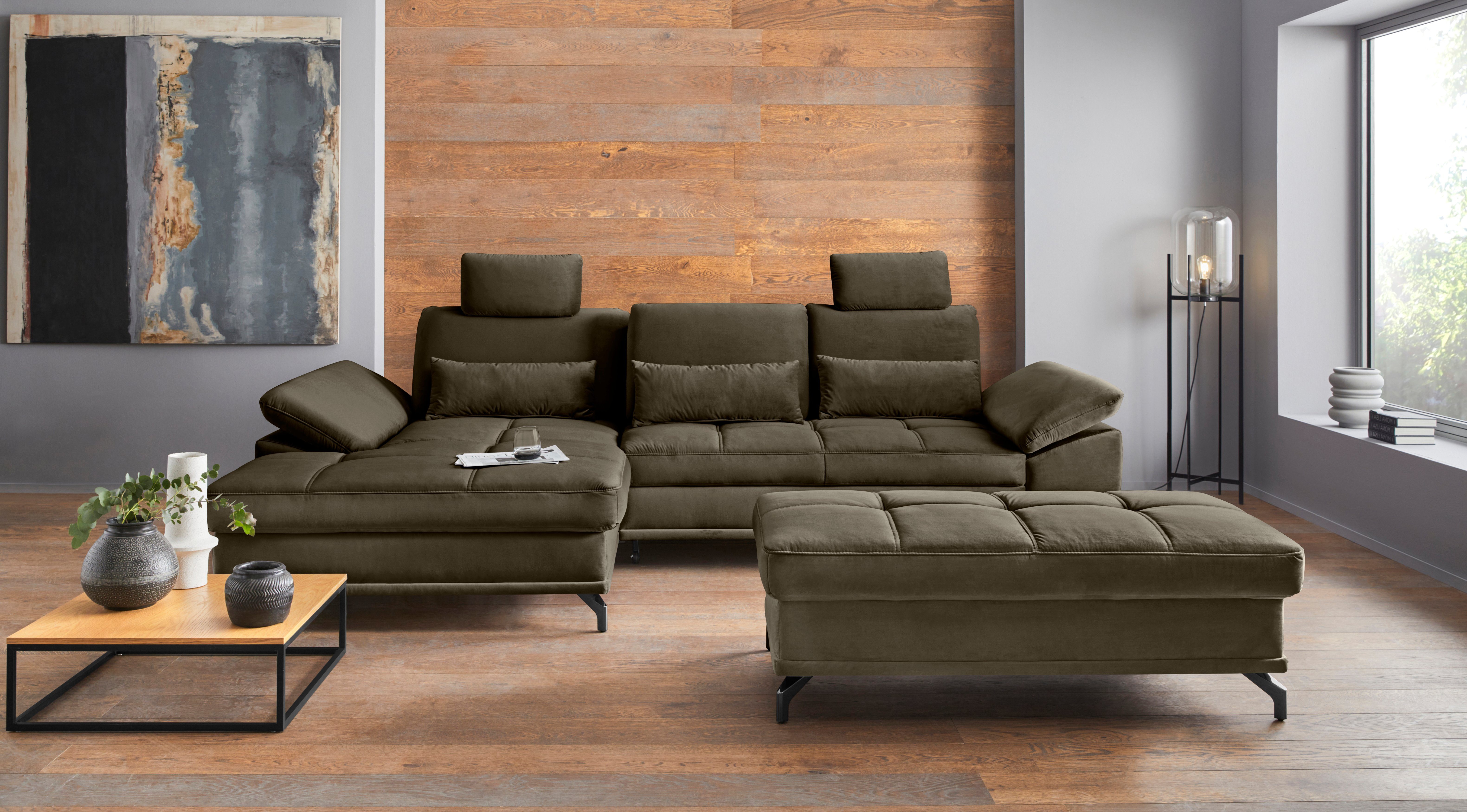 Places of Style Ecksofa Costello L-Form, incl. Sitztiefenverstellung und Armlehnfunktion, incl. 3 Nierenkissen