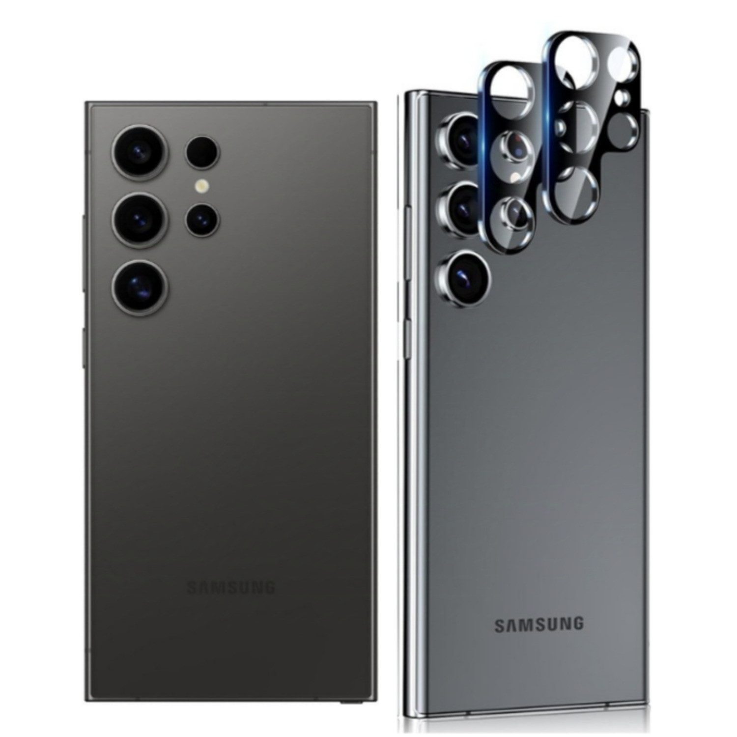 CLM-Tech Kameraschutzglas 2X Kameraschutz für Samsung Galaxy S24 Ultra Kameraglas kristallklar für Samsung Galaxy S24 Ultra, Galaxy S24 Ultra Linse Schutzglas 9H Glas - Folie kristallklar 2X Stück, 2 Stück, Kratzfest