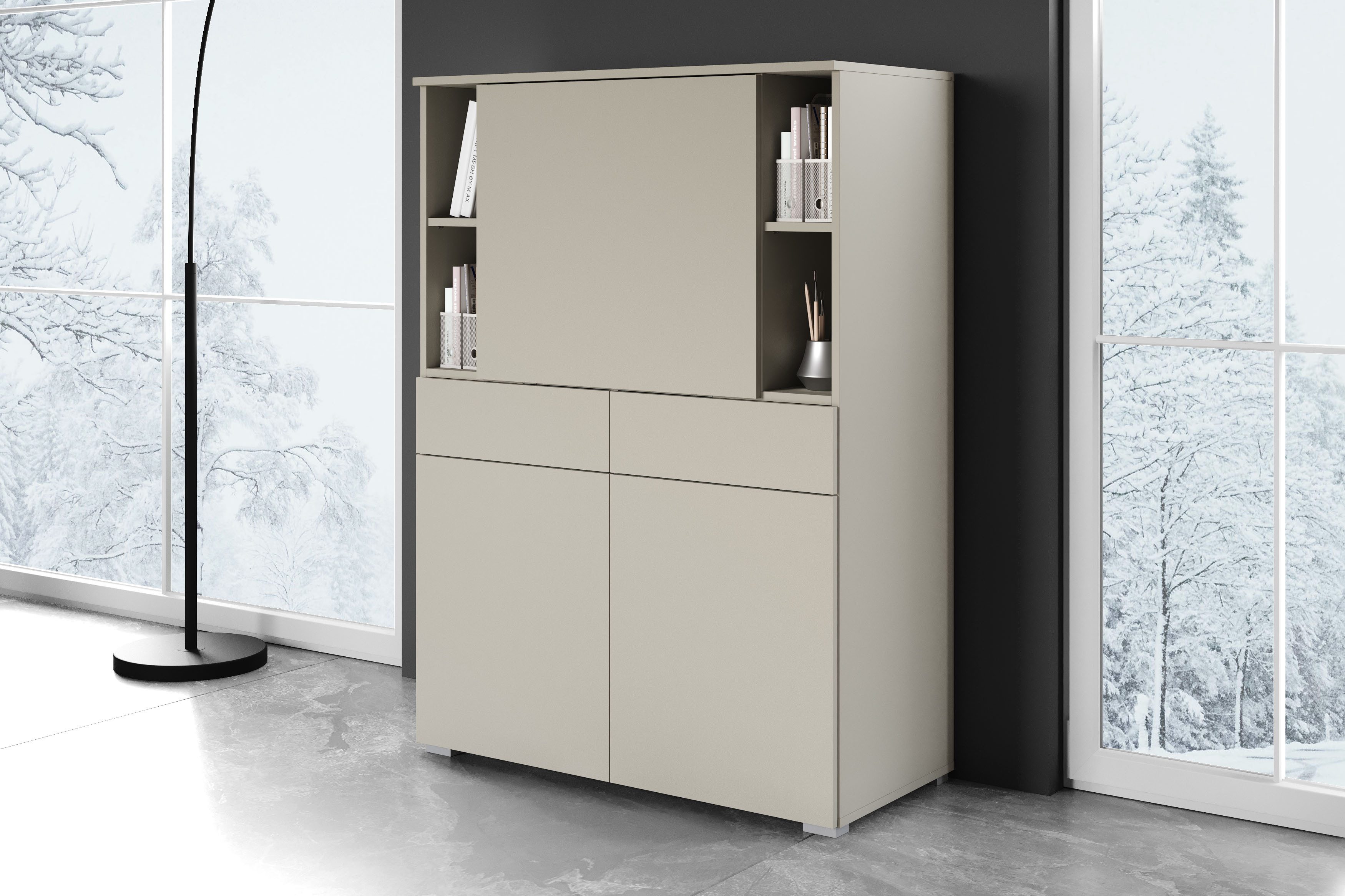 OTTO home Sekretär Paris, Moderner PC-Schrank mit klappbarer Arbeitsfläche (1 St), 2 Schubladen, Push-to-Open und verstellbare Einlegeböden, Breite 90 cm – Bild 4 von 5