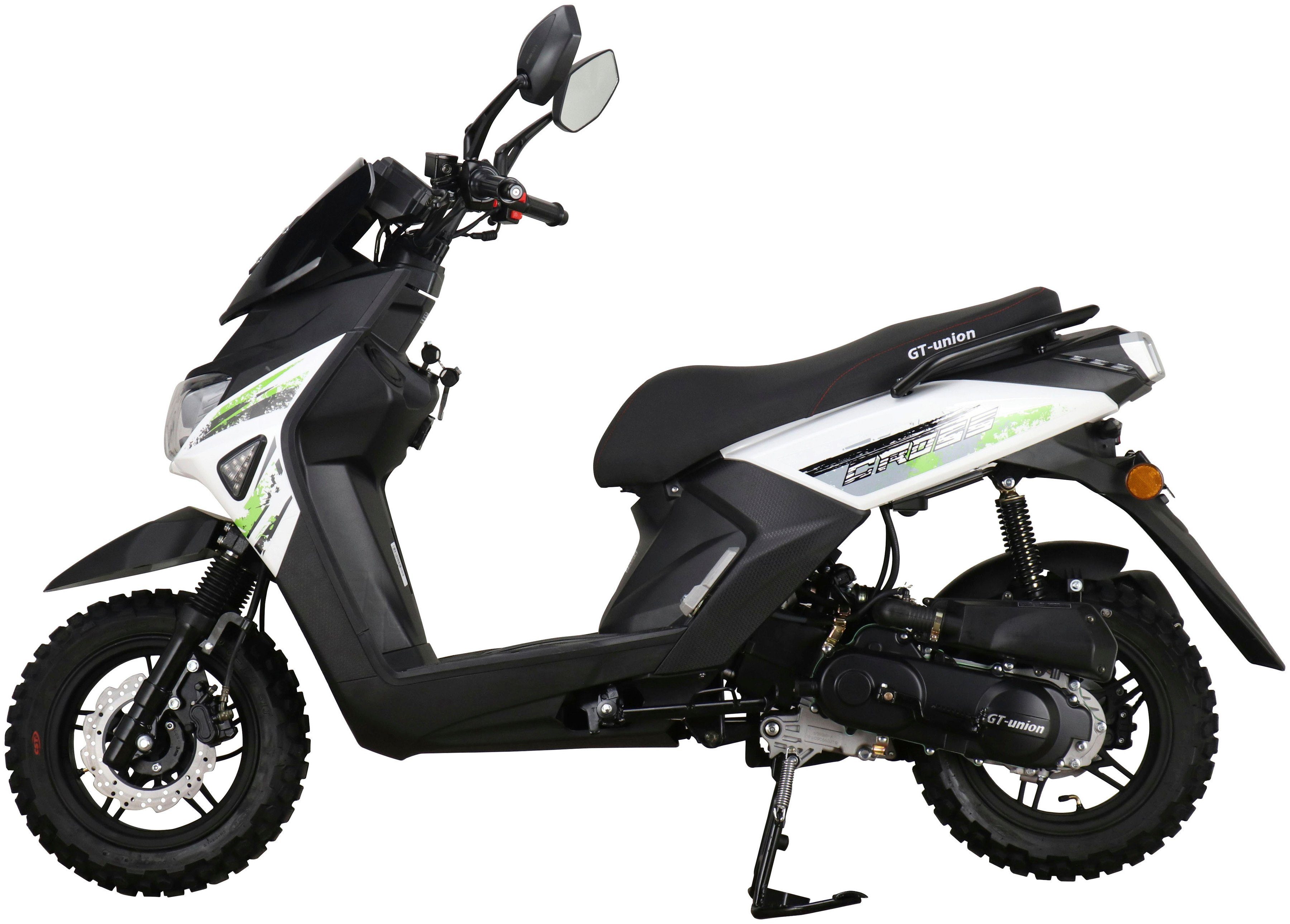 GT UNION Mofaroller PX 55 ccm, Euro 5, (Komplett-Set, 25 2.0 mit weiß/grün tlg., 50-25, km/h, 2 Cross-Concept 50 Topcase)