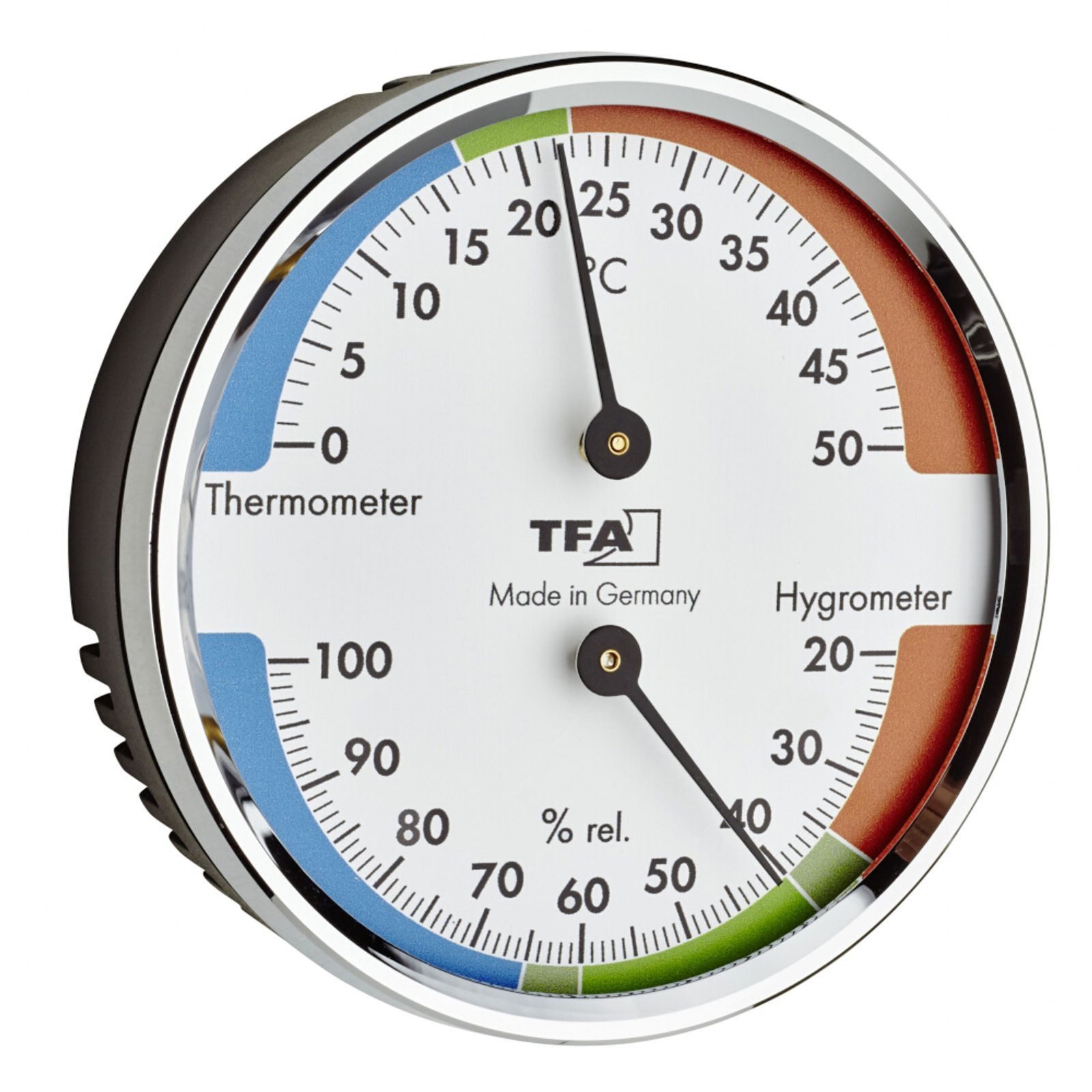 Raumthermometer Analoges Thermo-Hygrometer mit Metallring silber weiß Made in Germany