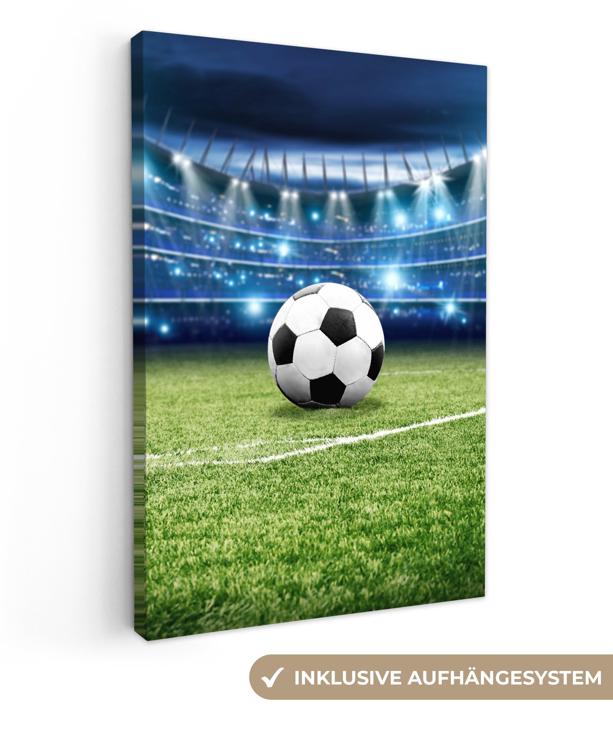 OneMillionCanvasses® Leinwandbild Fußball - Stadion - Ball - Jungen, Fotodruck (1 St), Teenager Zimmer Bild, Jugendzimmer Deko, Kinder Wanddeko, 20x30 cm