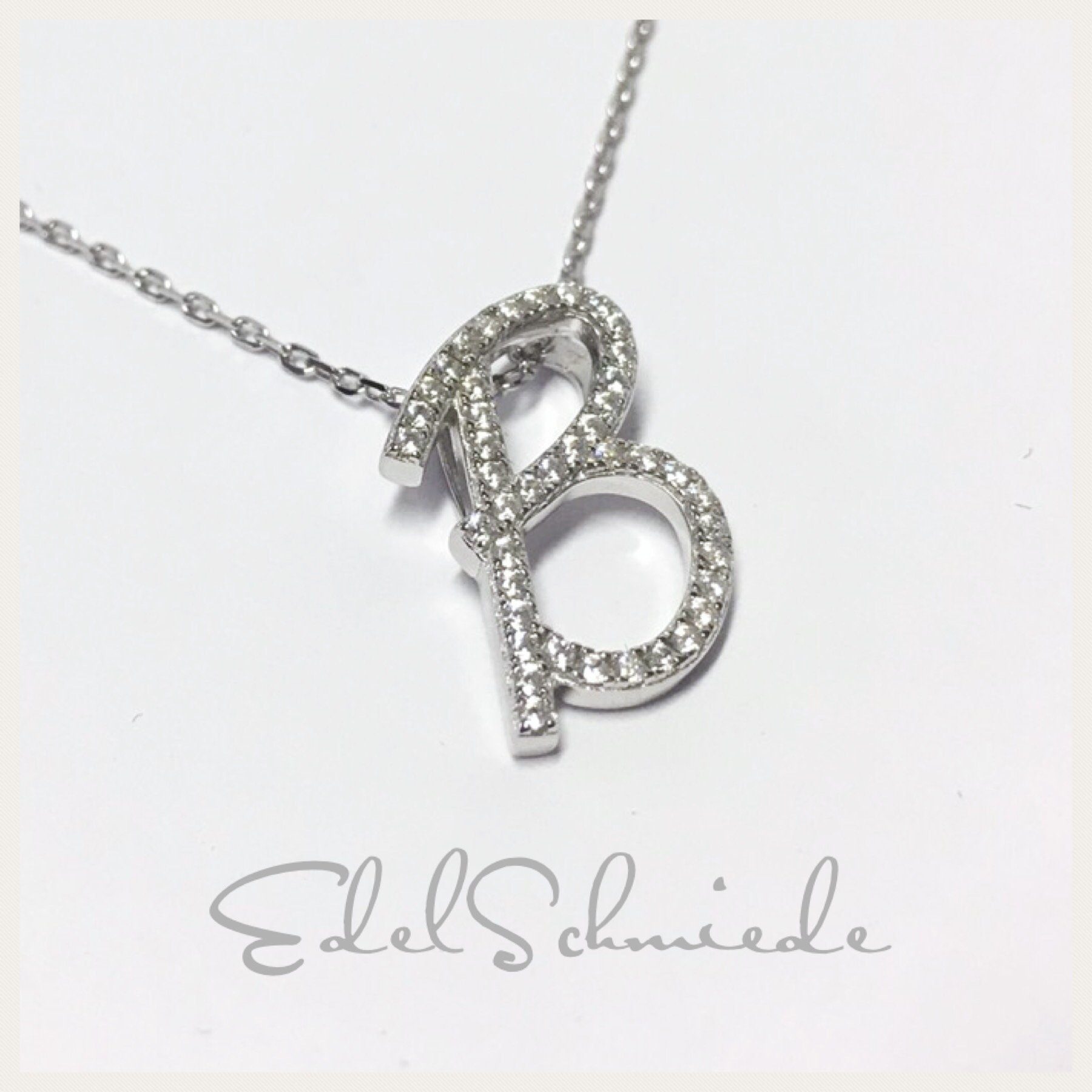 Kettenanhänger Buchstabe "B" 925/- Sterling Silber rhod Zirkonia inkl Kette