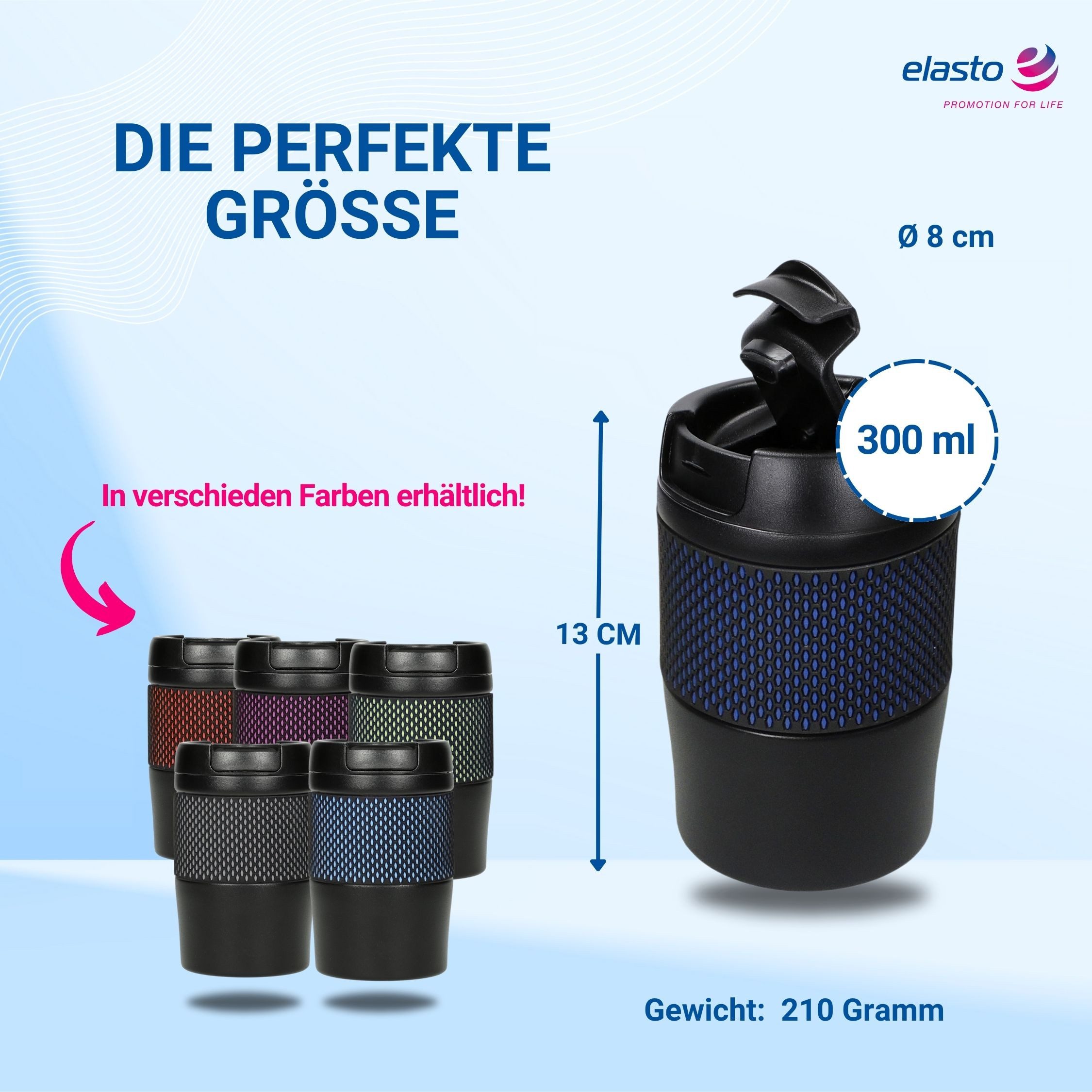 elasto Thermobecher Temptation Kaffeebecher to go Thermo 300ml Becher mit Deckel, Isolierbecher, Teebecher, Termobecher, Coffee to go Becher, coffee mug