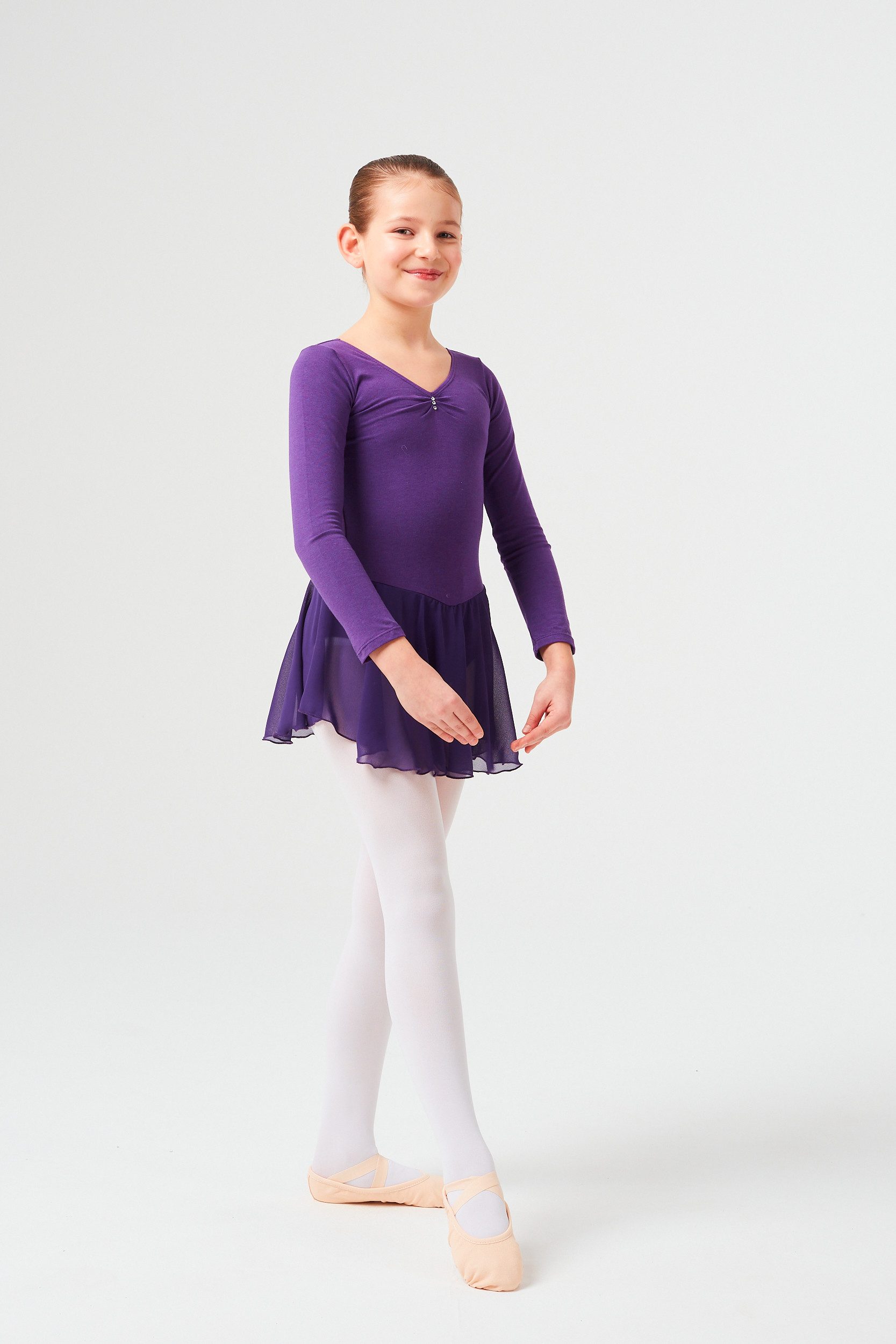 tanzmuster Chiffonkleid Ballettkleid Anna mit Glitzersteinen Mädchen Ballettbody mit Chiffon Röckchen – Bild 3 von 5