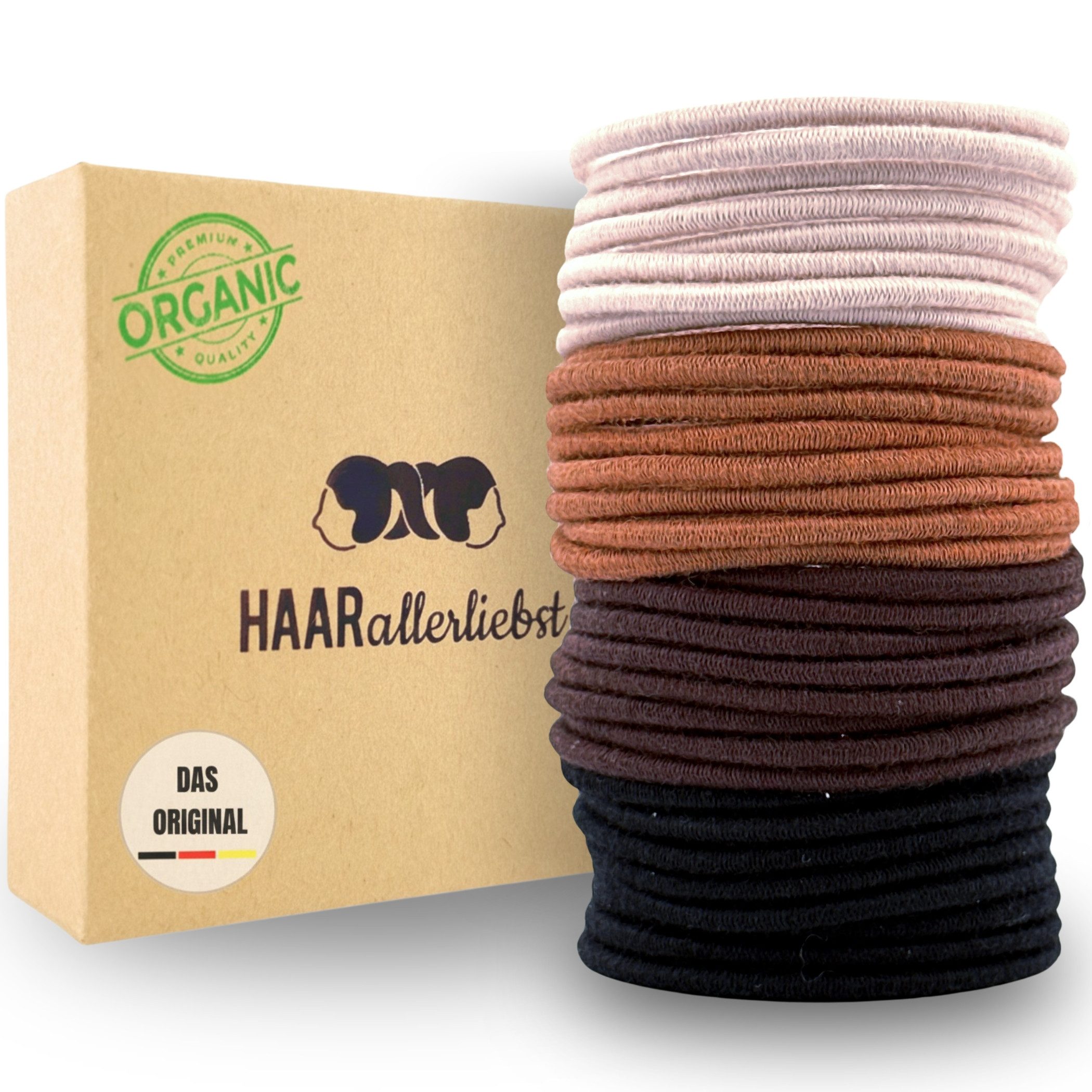 HAARallerliebst Haargummi Bio Резинки для волос dünn, Spar-Set, 28-tlg., Farbe schwarz, 5cm