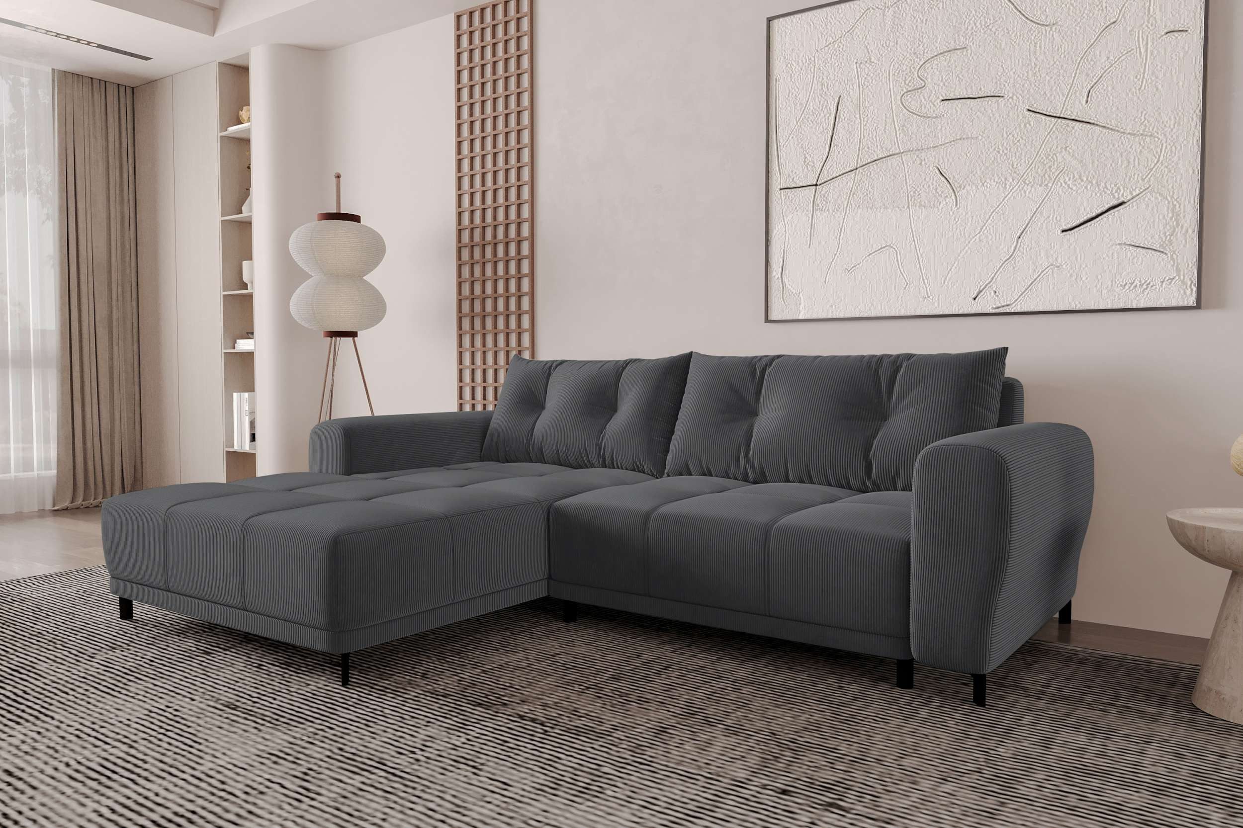 99rooms Ecksofa Massimo, Sofa L-Form, Eckcouch, mit Schlaffunktion,Rundumbezug, in Cordstoff POSO