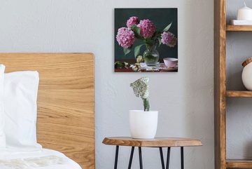 OneMillionCanvasses® Leinwandbild Vase mit Hortensien, (1 St), Leinwand Bilder für Wohnzimmer Schlafzimmer