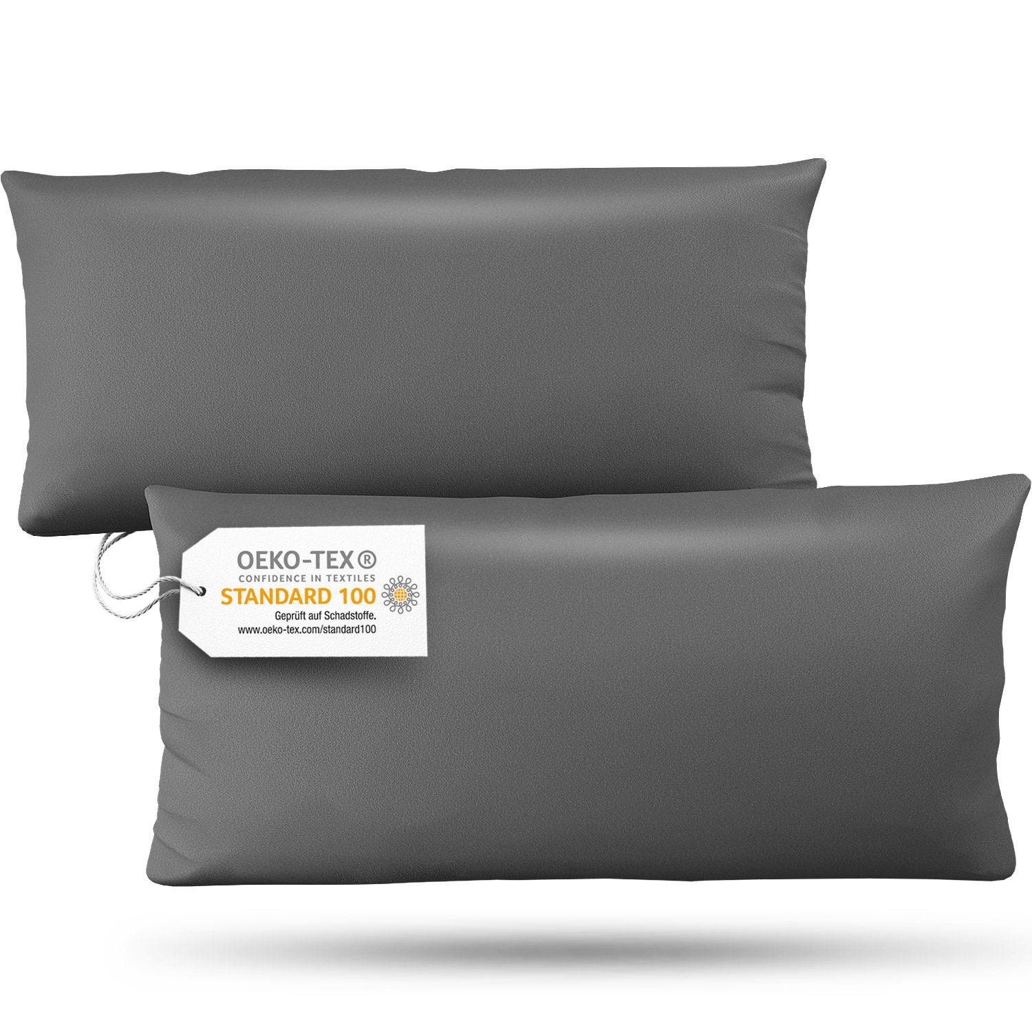 Slummer Kissenbezug Baumwolle Set 2-teilig, ab 40 x 80 cm -anthrazit- grau- günstig online kaufen