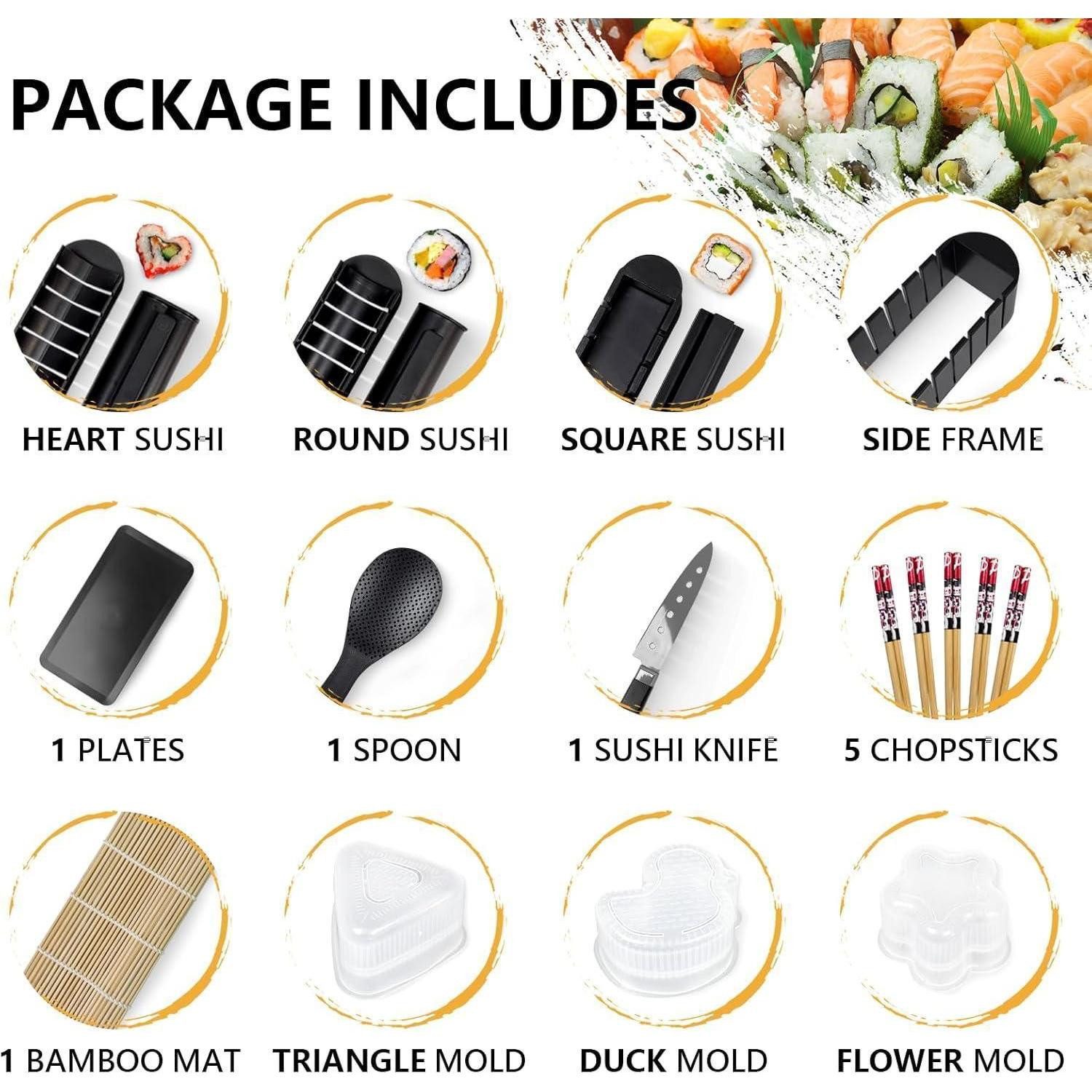 LuxusKollektion Sushiteller Sushi Maker Set 20 Teile Sushiteller Reis Roll Stäbchen Schwarz+teller