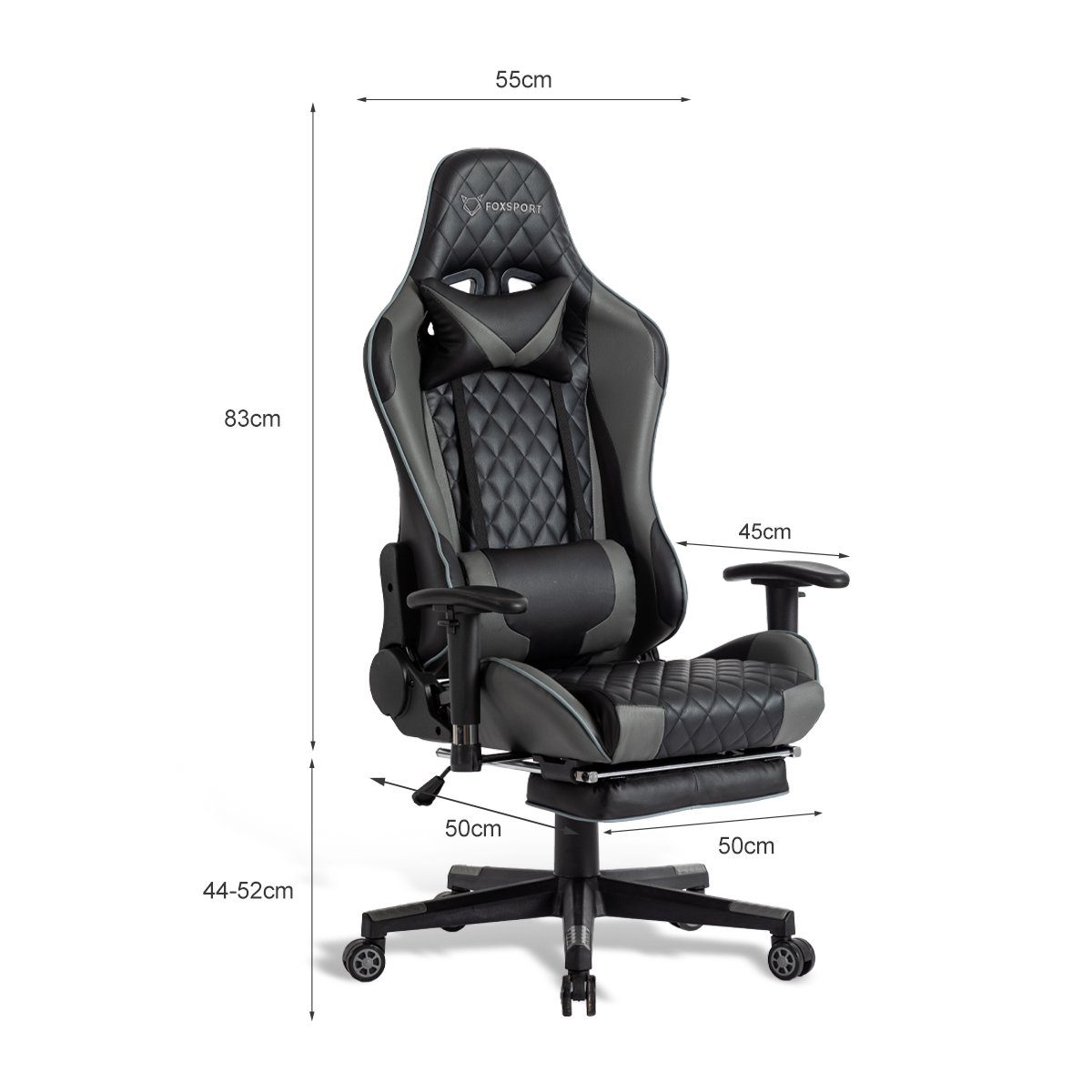 FOXSPORT Gaming-Stuhl Stuhl Fußstütze Gaming mit grau Ergonomischer