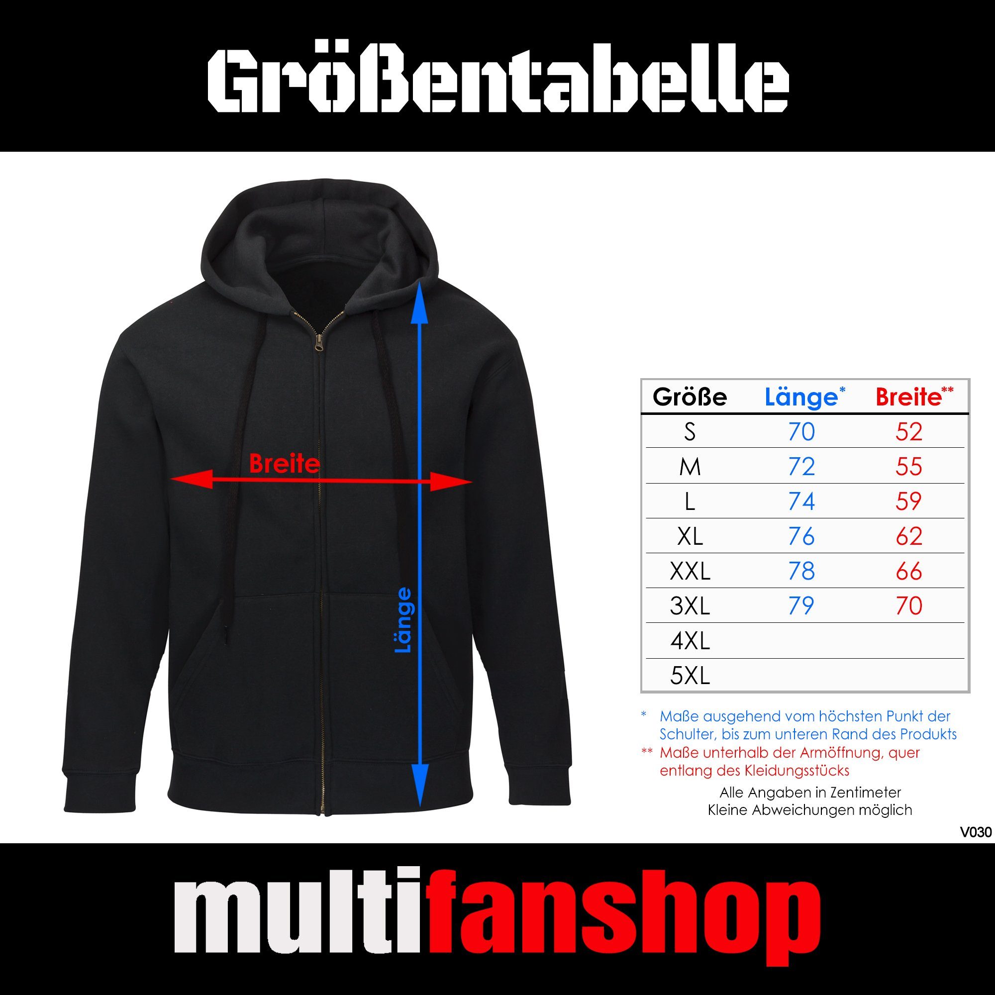 multifanshop Kapuzensweatjacke Dänemark - Brust & Seite - Pullover