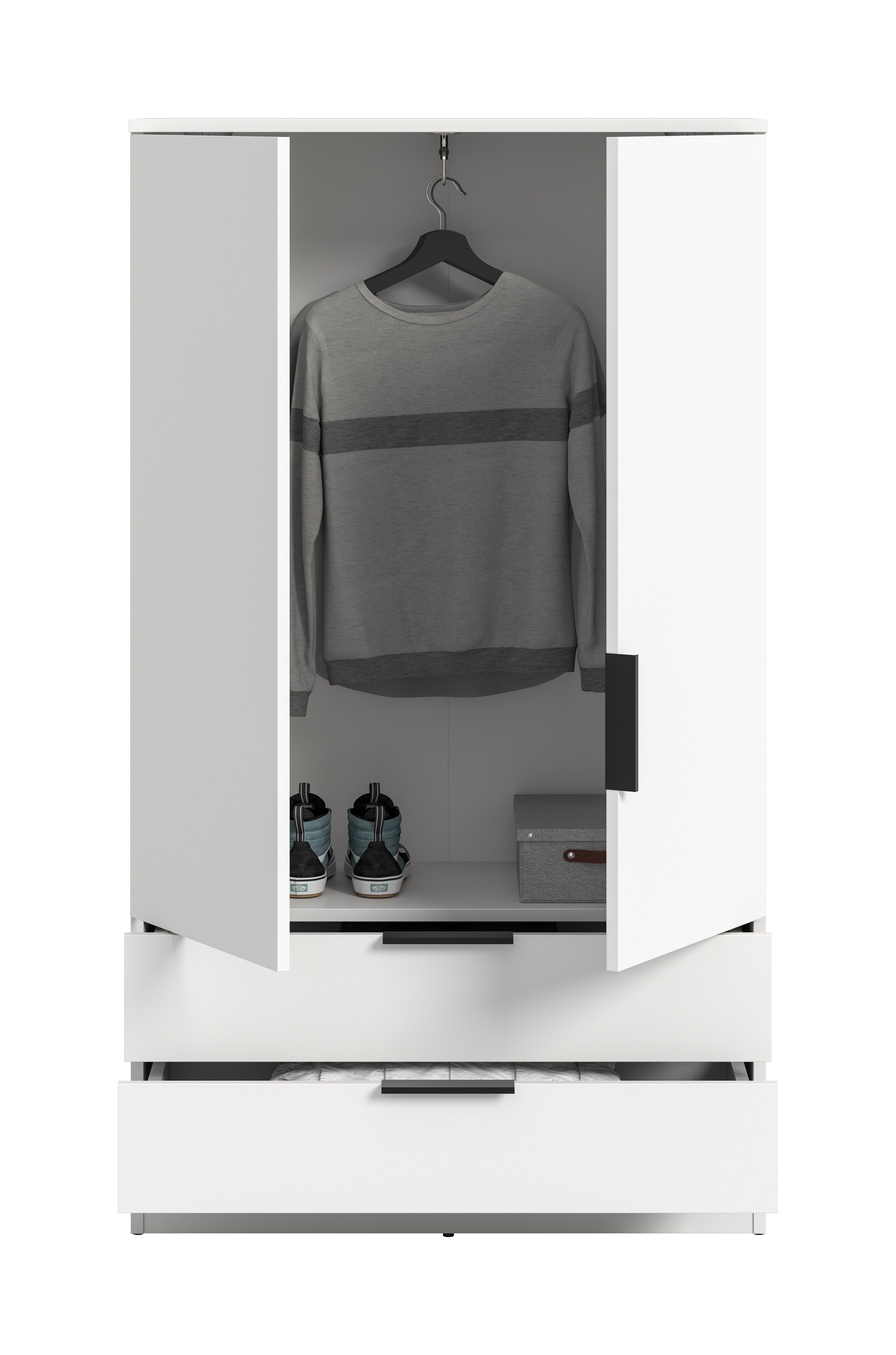 furnling Wäscheschrank Kovena 1 Kleiderstange, 2 Türen, 2 Schubladen, Breite 80 cm, weiß – Bild 4 von 5