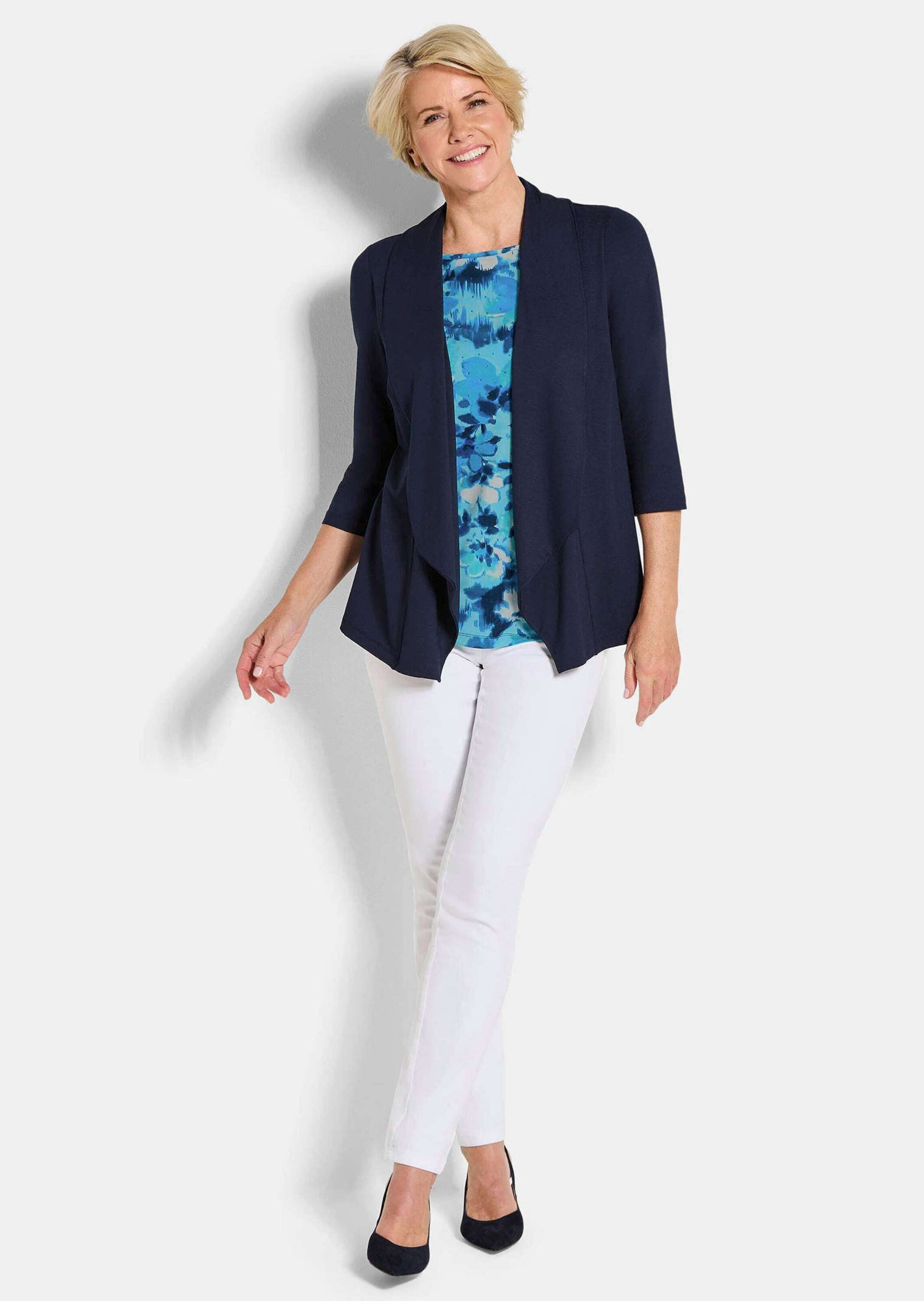 GOLDNER Longshirt Viskoseshirt in Twinset-Optik 2-in-1-Shirt mit U-Boot-Ausschnitt, Schalkragen und 3/4-Arm