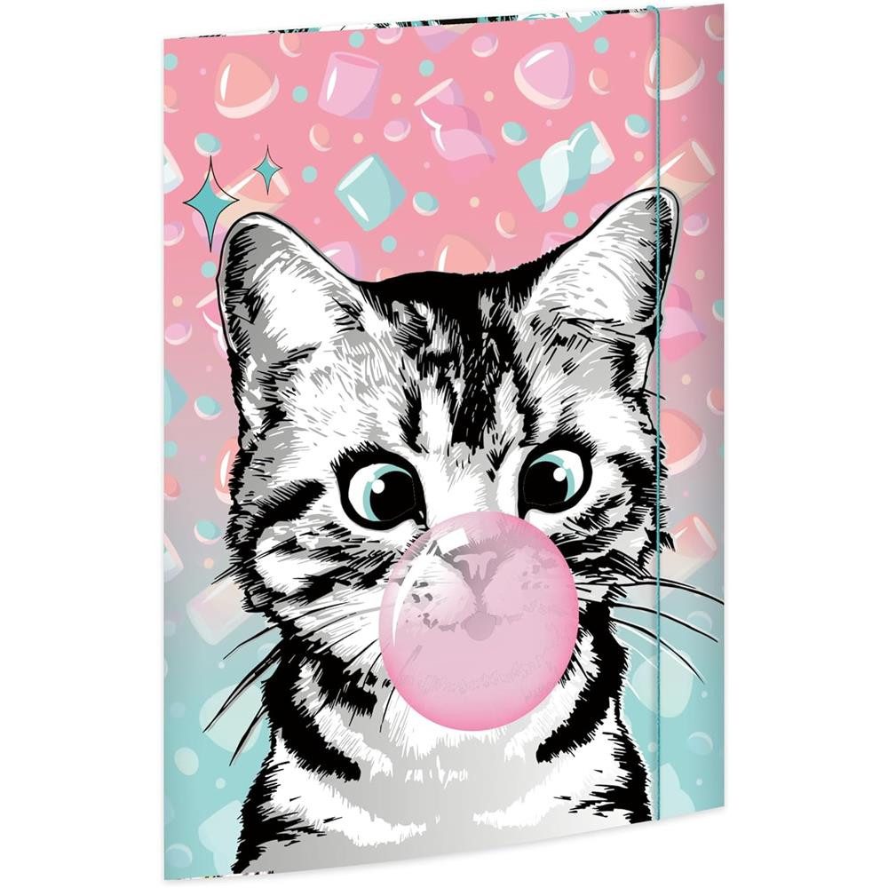 RNK Verlag Organisationsmappe Zeichenmappe Sweet Cat DIN A3 mit Gummizugverschluss, 3 Einschlagklappen, Gummizug, Innen- und Außendruck