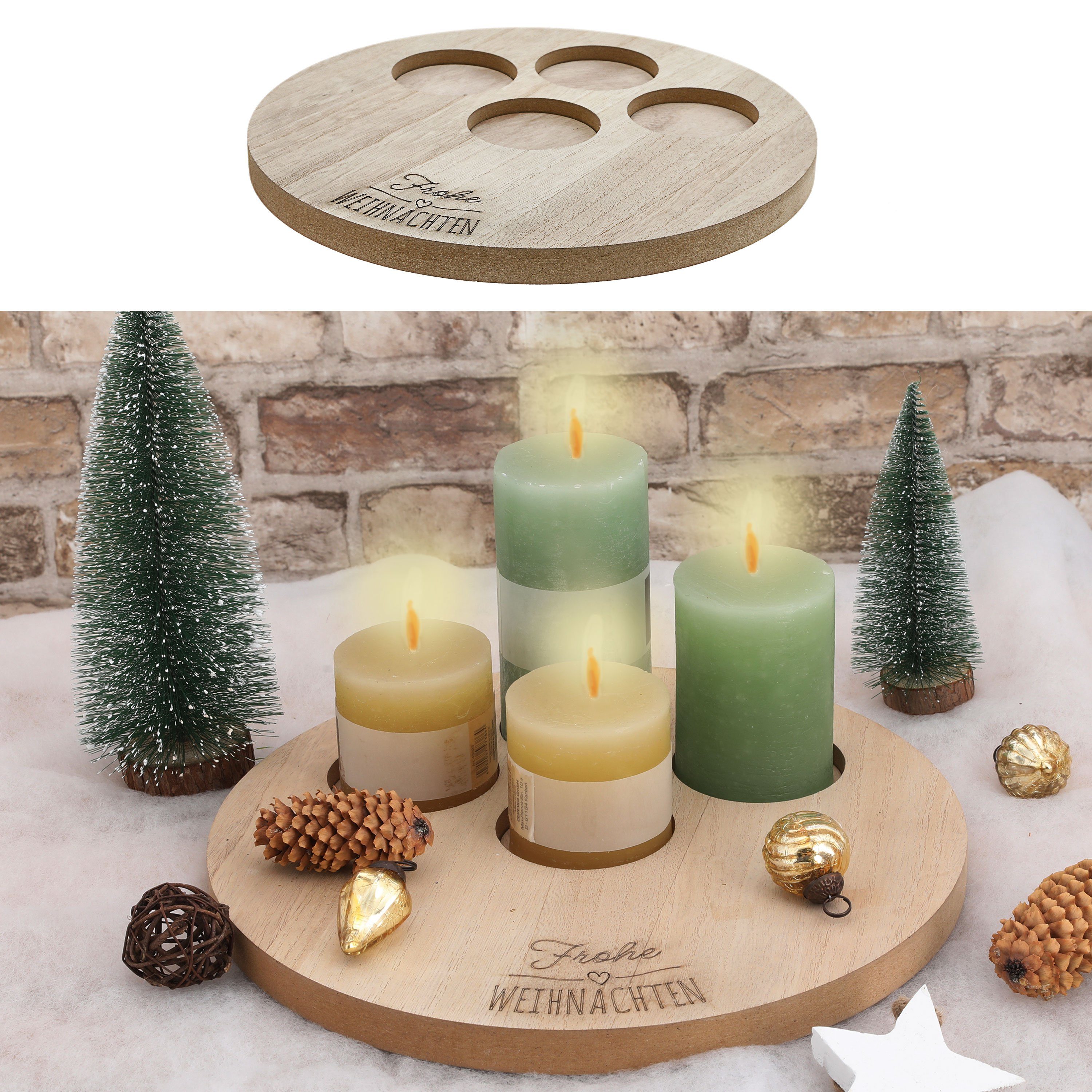 Weihnachten\' 4 Ø32x2cm Holz Ø7cm CEPEWA für \'Frohe Kerzentablett Kerzentablett Kerzen