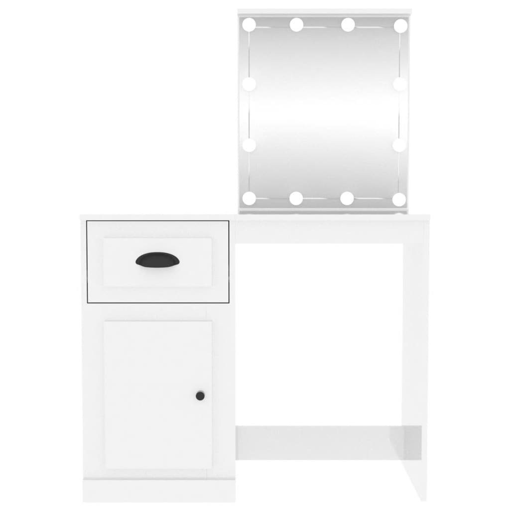 furnicato Schminktisch 90x50x132,5cm LED (1-St) Hochglanz-Weiß mit Holzwerkstoff