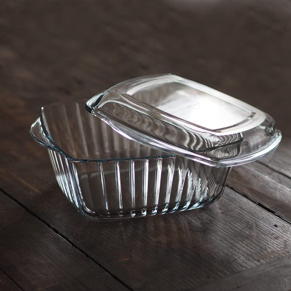 Auflaufform 2-Teilig Auflaufform Glasbräter 2,6L eckig mit Deckel Bräter