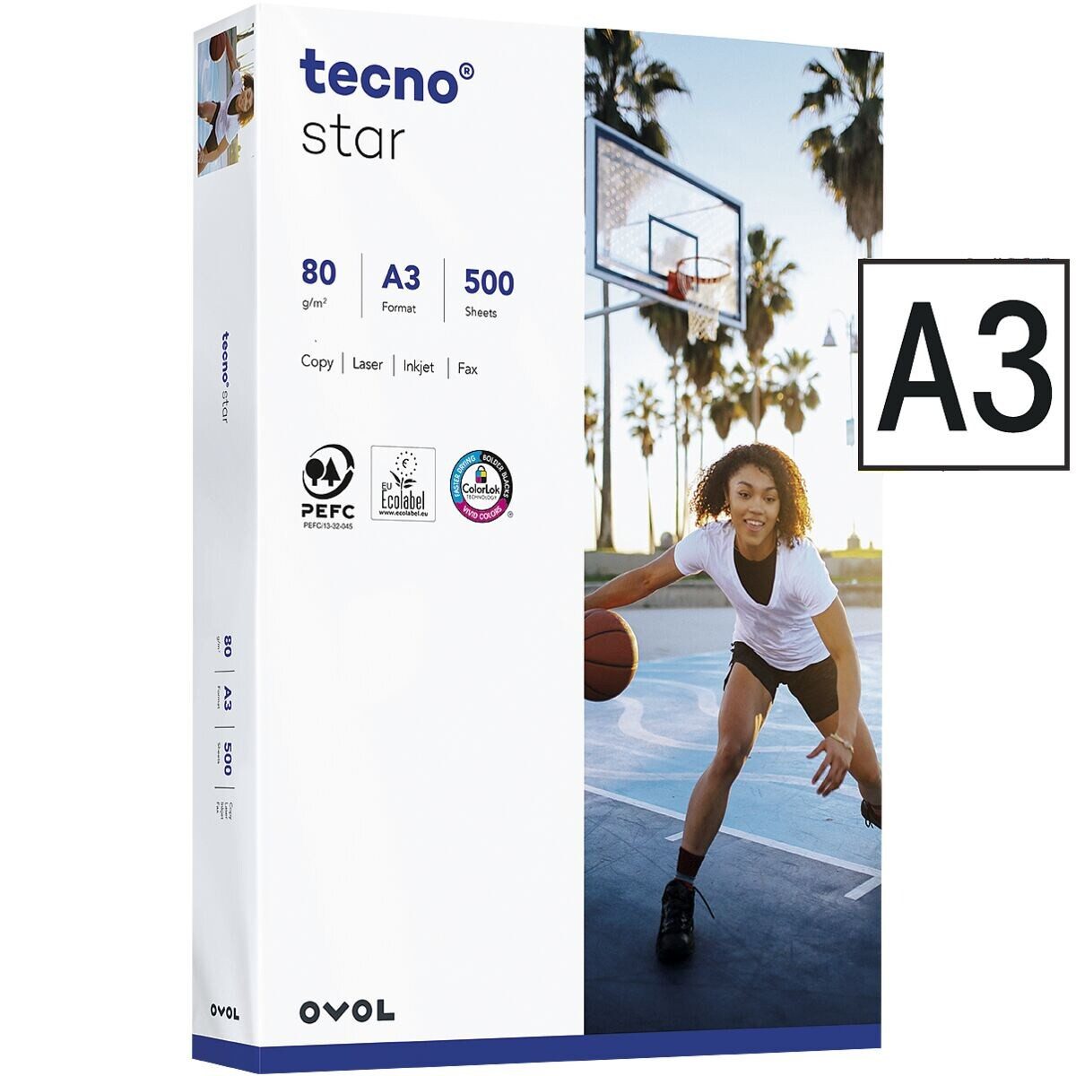Inapa tecno Druckerpapier Star, Format DIN A3, 80 g/m², 150 CIE, 500 Blatt