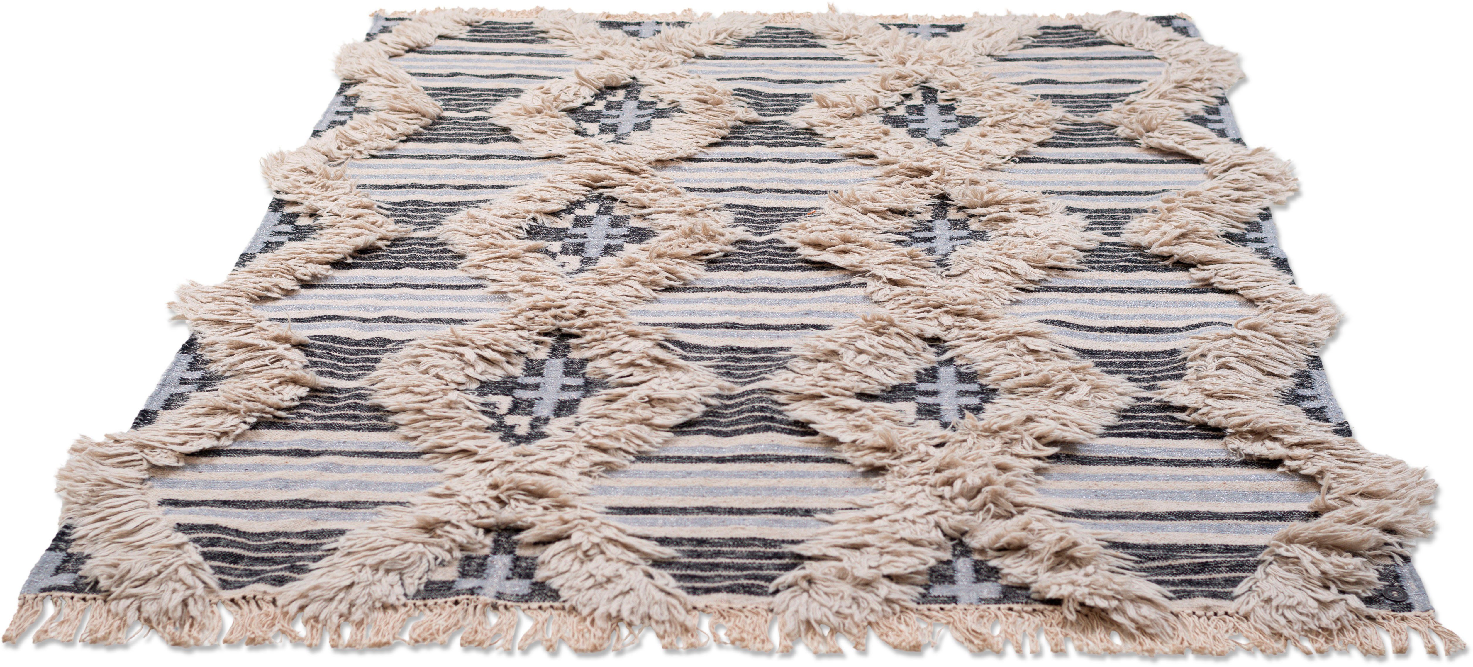 TOM TAILOR HOME Teppich Cozy Kelim, rechteckig, Höhe: 5 mm, handgewebt, mit Fransen, Boho-Style