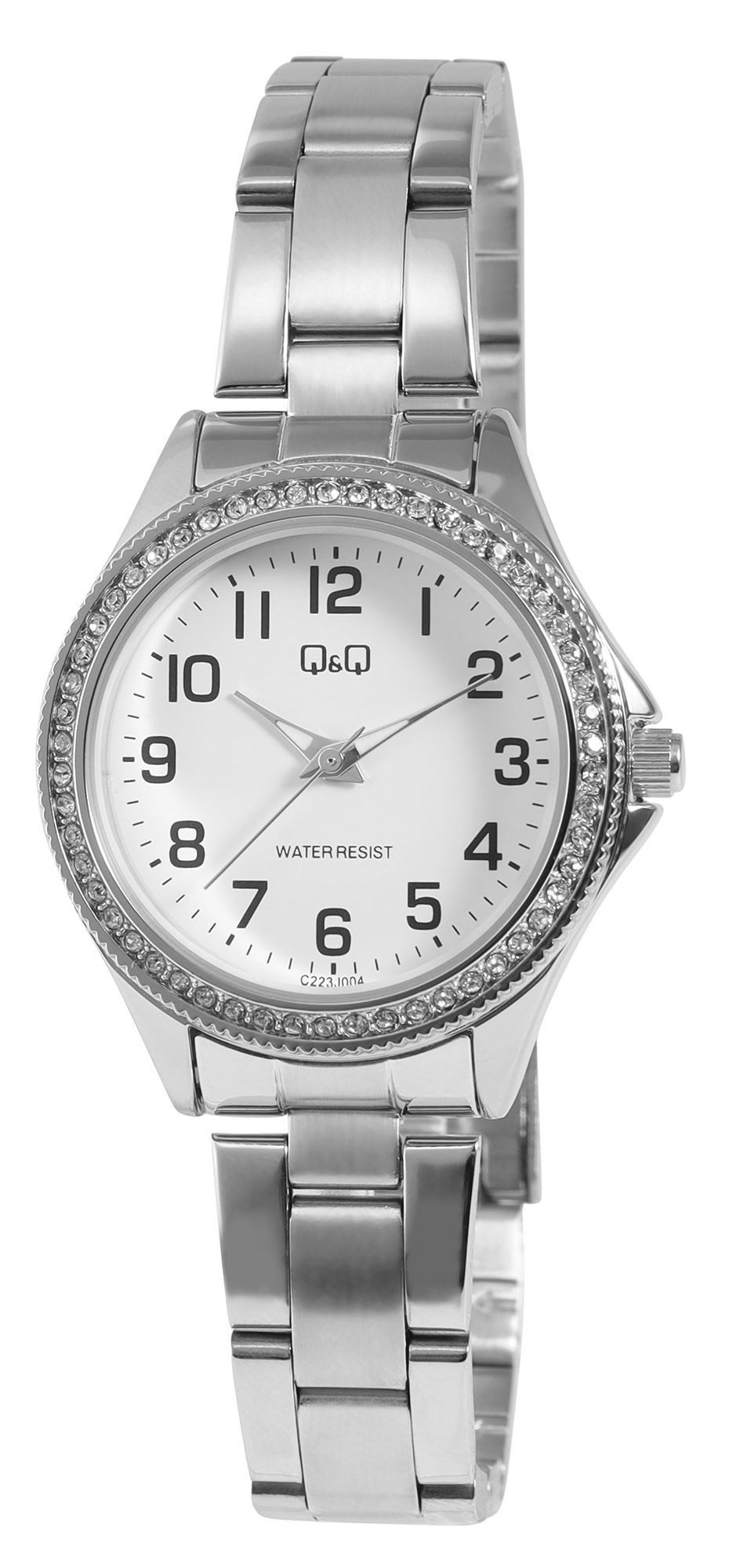 Quarzuhr C223J204Y Q&Q Damenuhr mit Edelstahlband, Lünette mit Simili