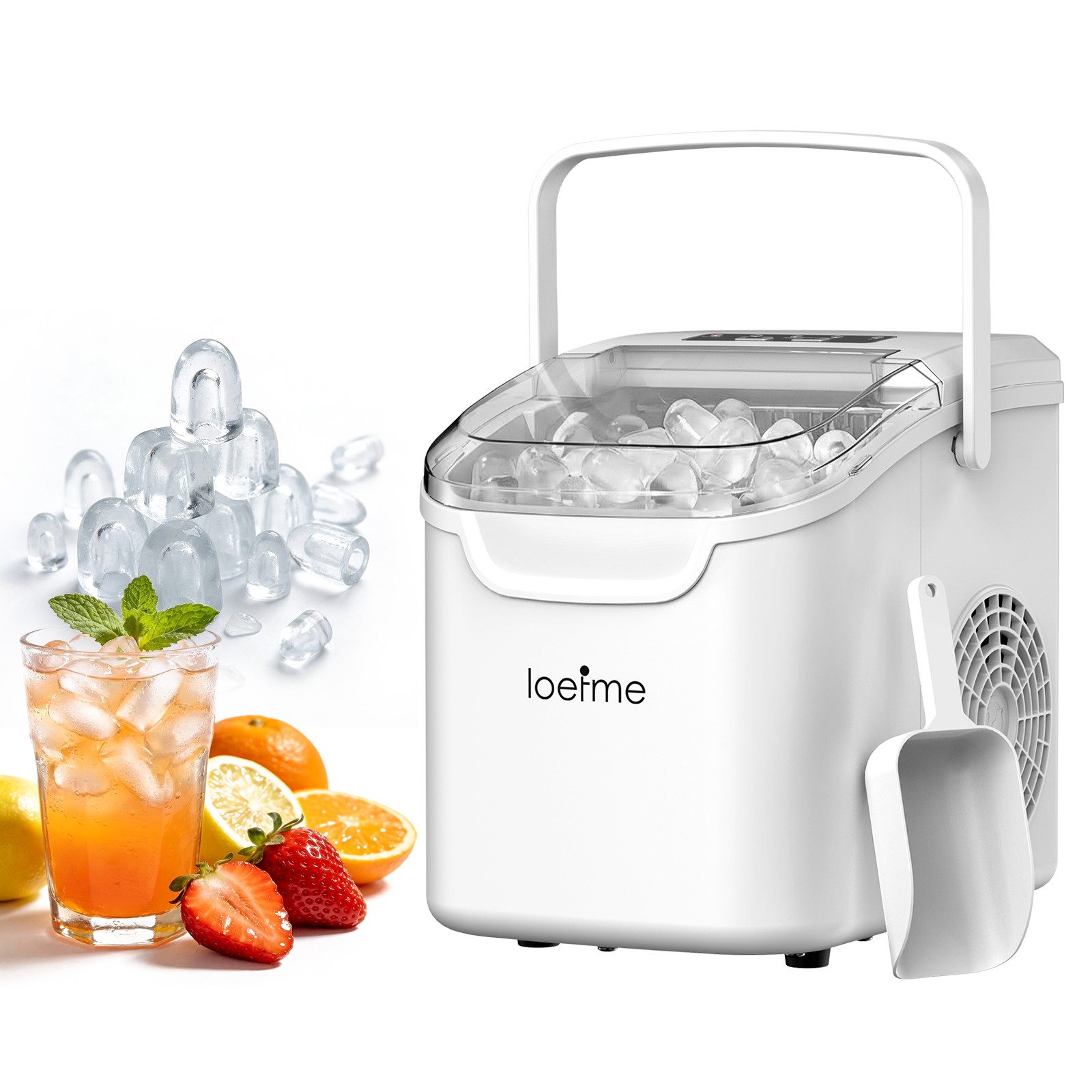 loefme Eiswürfelmaschine Tragbarer Eiswürfelbereiter, 6 Minuten Schnellproduktion, Selbstreinigung, leiser Betrieb, 12KG/24H, für Zuhause Party