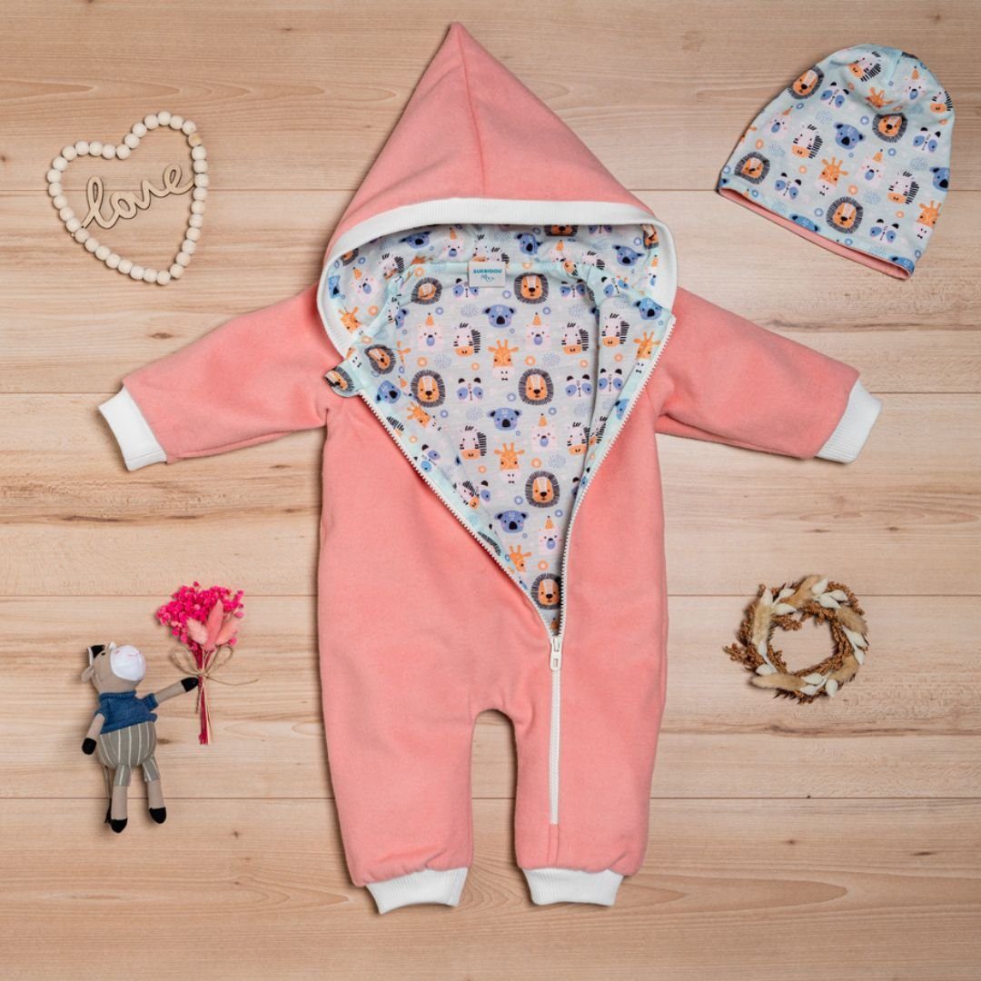 Overall rosa Wollfleece Baby Zwergenkapuze suebidou Fleeceoverall Overall Wagenanzug mit