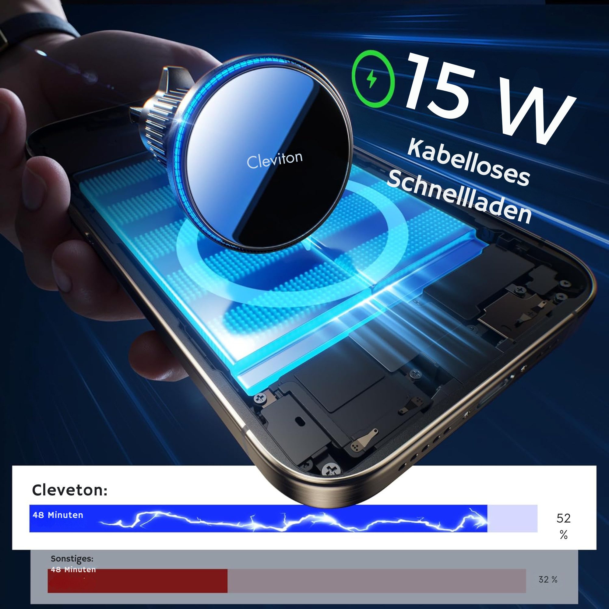 Vivitar Smartphone-Halterung mit Ladefunktion 15W Schnellladegerät für iPhone 18/17/6/15/14/13/12, (bis 6,7 Zoll, ultraflach mit 0,53 cm, kompatibel mit 99 % al – Bild 5 von 5