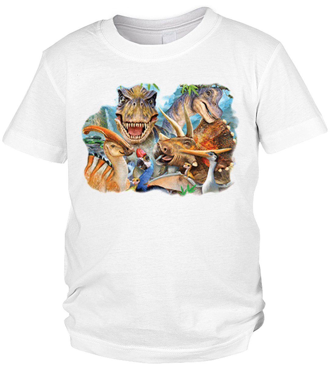 Dinosaurier-Selfie Dinos Kindershirt Selfie Print-Shirt buntes / Tini Dinosaurier Foto - Dino - Motiv Shirts Dino :