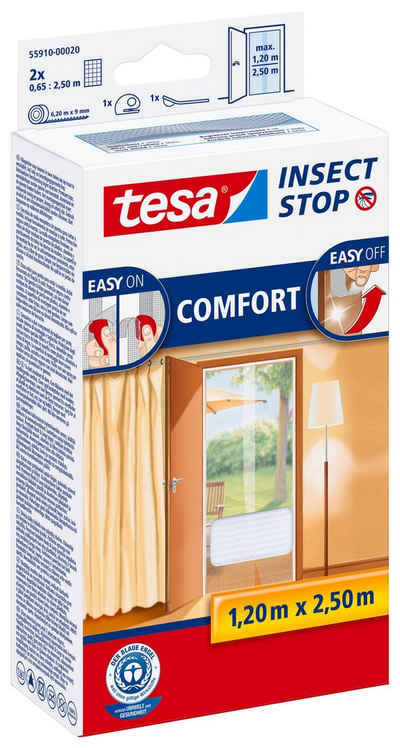 tesa Fliegengitter-Gewebe Insect Stop Comfort Fliegengitter für Türen, (Packung, 1-St., Fliegennetz, Klettband), Mückenschutz für Balkontüren - ohne Bohren - zuschneidbar - weiß