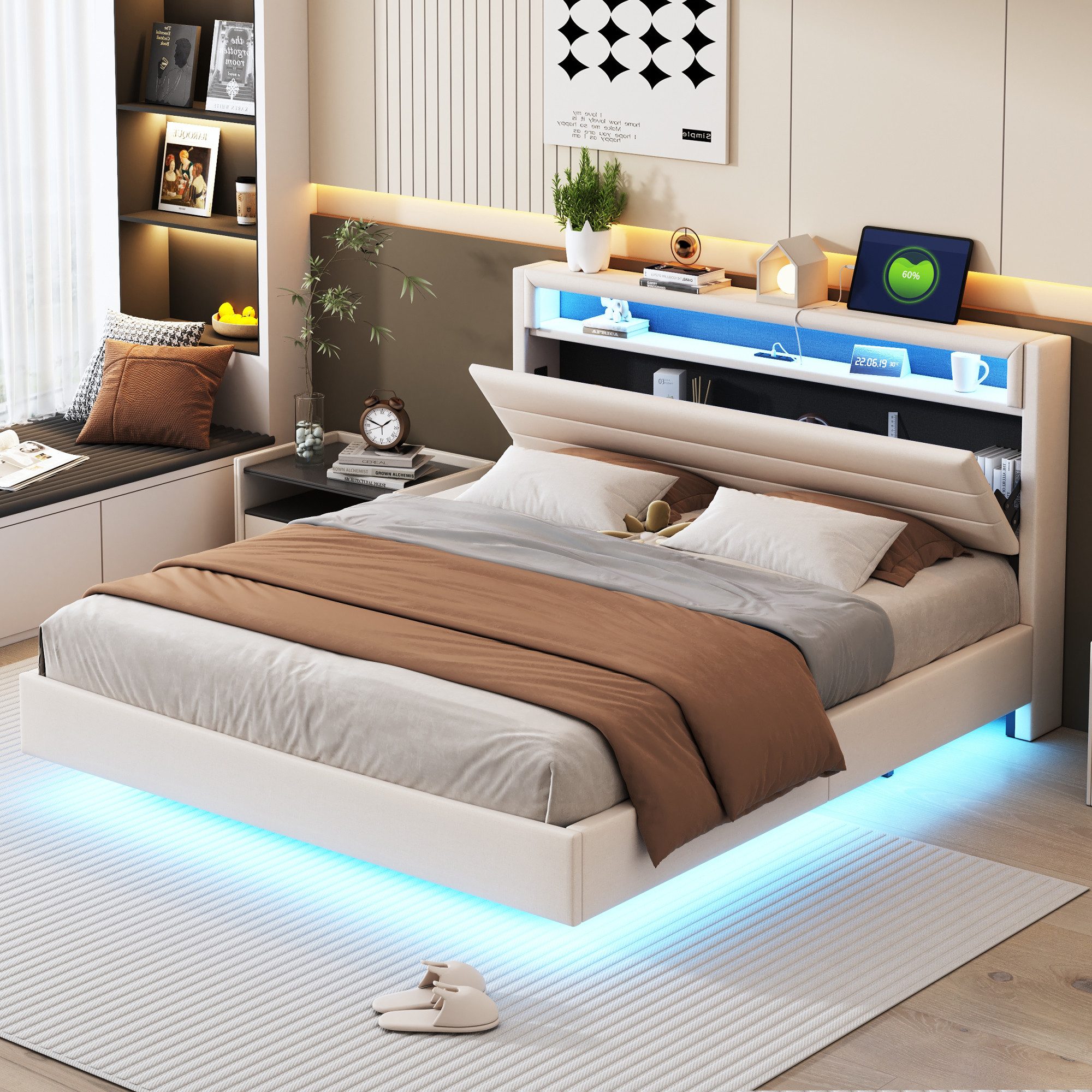Flieks Polsterbett, LED Doppelbett 160x200cm mit günstig online kaufen