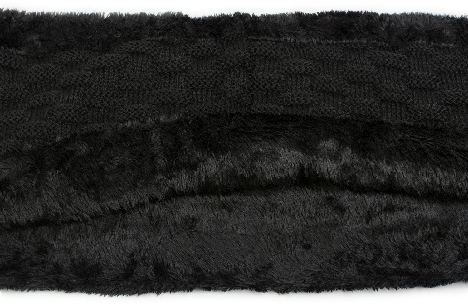 Teddyfleece Flecht mit Schwarz Muster styleBREAKER Strickschal, (1-St), Loop und Feinstrick