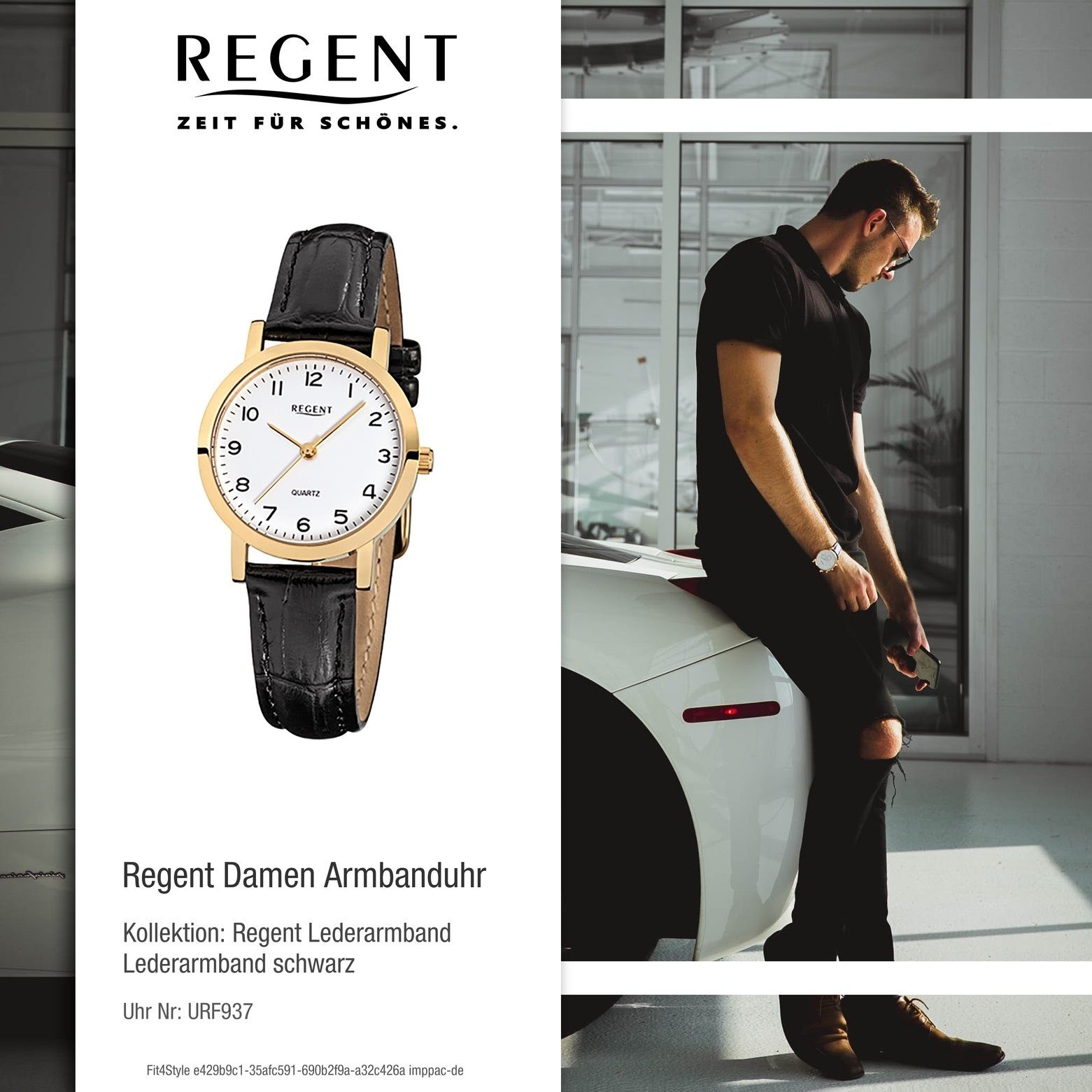 Quarzuhr klein Regent rund, Armbanduhr (ca. schwarz Lederarmband Damen-Armbanduhr Regent Analog, 28mm), Damen