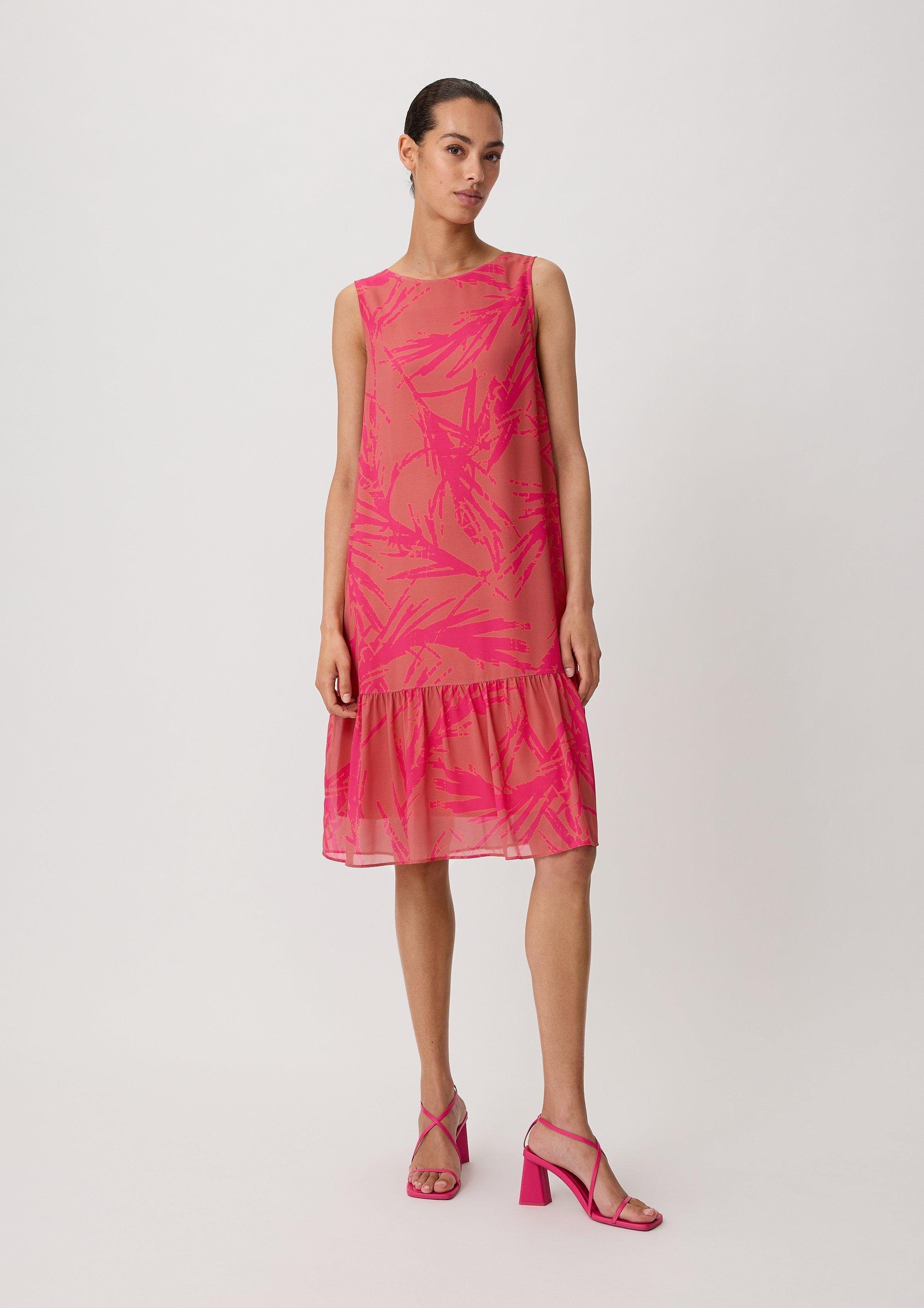 Comma Minikleid Stufenkleid aus Chiffon Volants pink