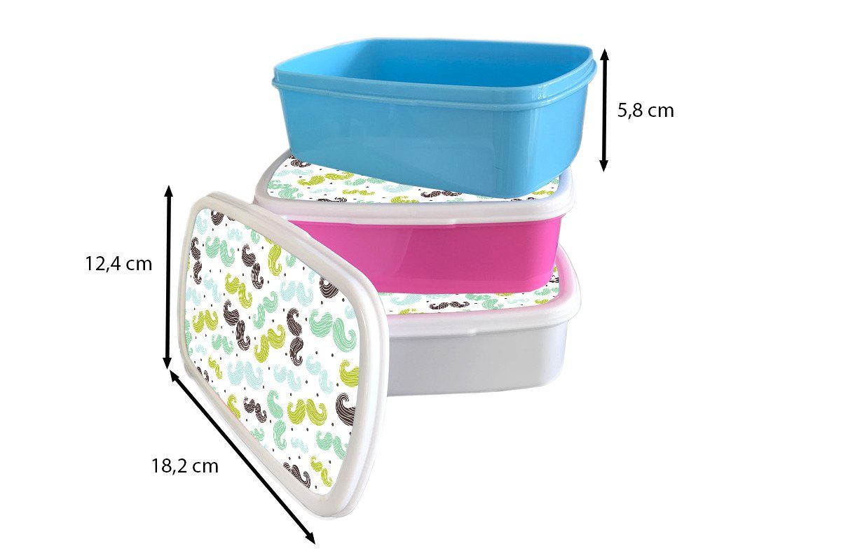 MuchoWow Lunchbox Muster - Schnurrbart Mädchen und Kleiner - Jungs Jungen - für und Junge, Erwachsene, Kinder Kunststoff, Kinder weiß Farben (2-tlg), - Brotdose, Brotbox - für