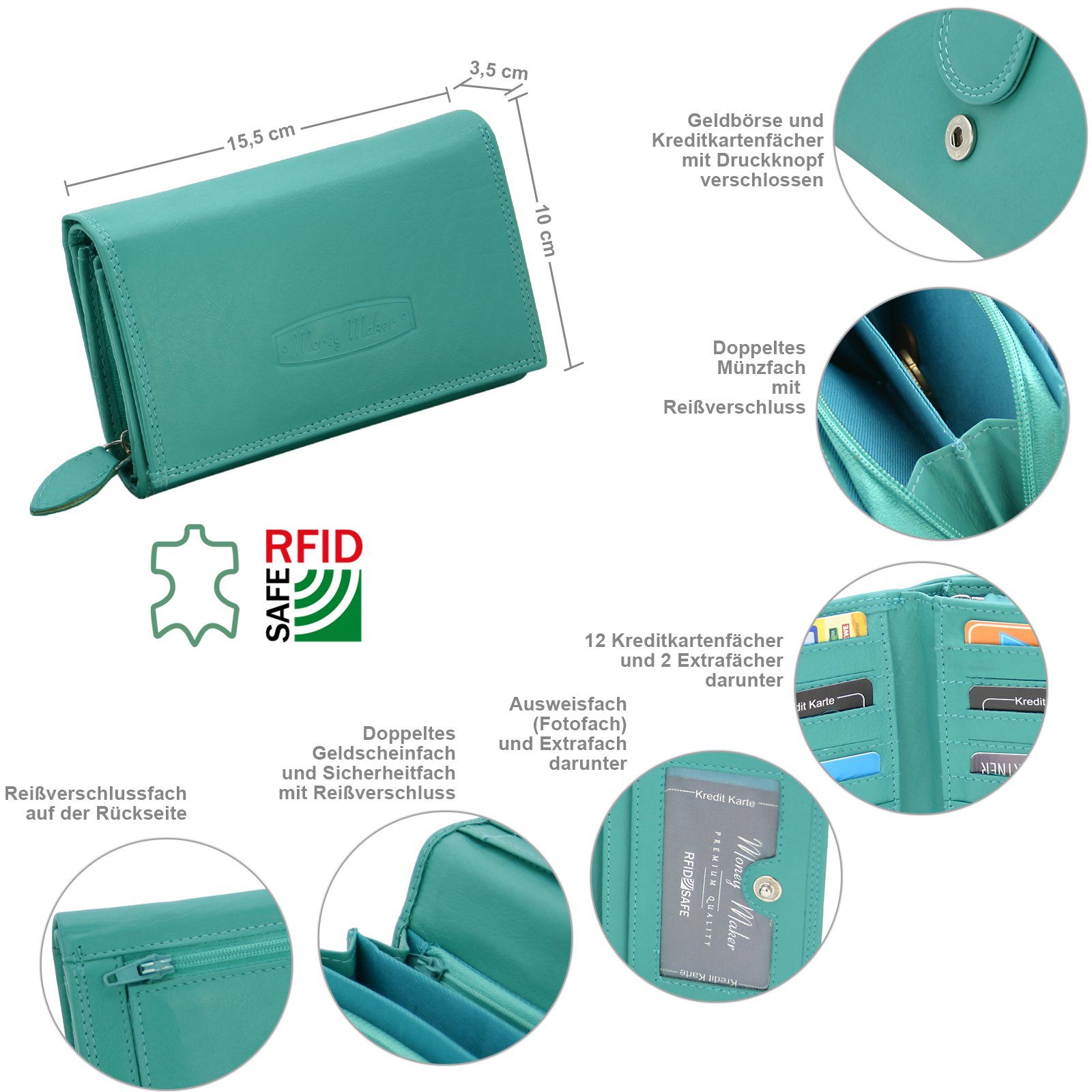 Money Maker Geldbörse Großes Damen Leder Portemonnaie mit RFID Schutz Geldb günstig online kaufen