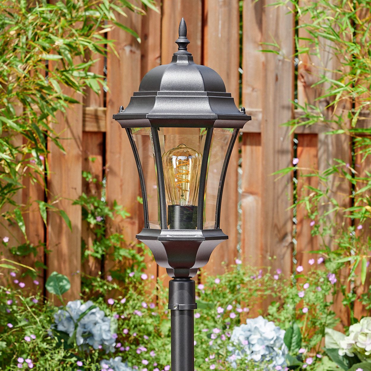 hofstein Pollerleuchte Wegeleuchte aus Metall/Glas in Schwarz/Klar, ohne Leuchtmittel, Wechselscheiben in Klar, antike Außenleuchte, Gartenlampe, IP44, 1xE27