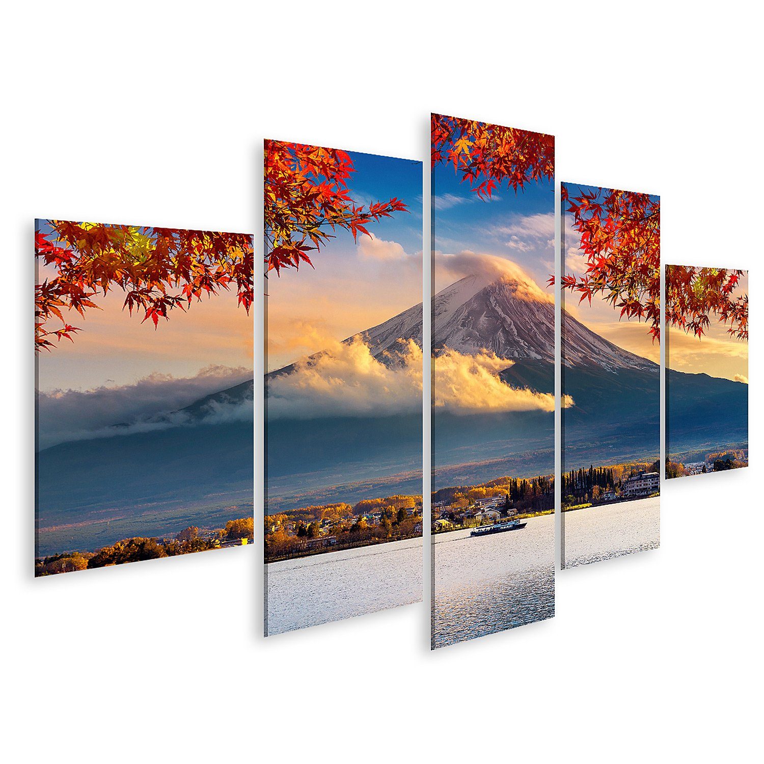 islandburner Leinwandbild Bild auf Leinwand Fuji Berg Kawaguchiko See Sonnenuntergang Herbst Jah