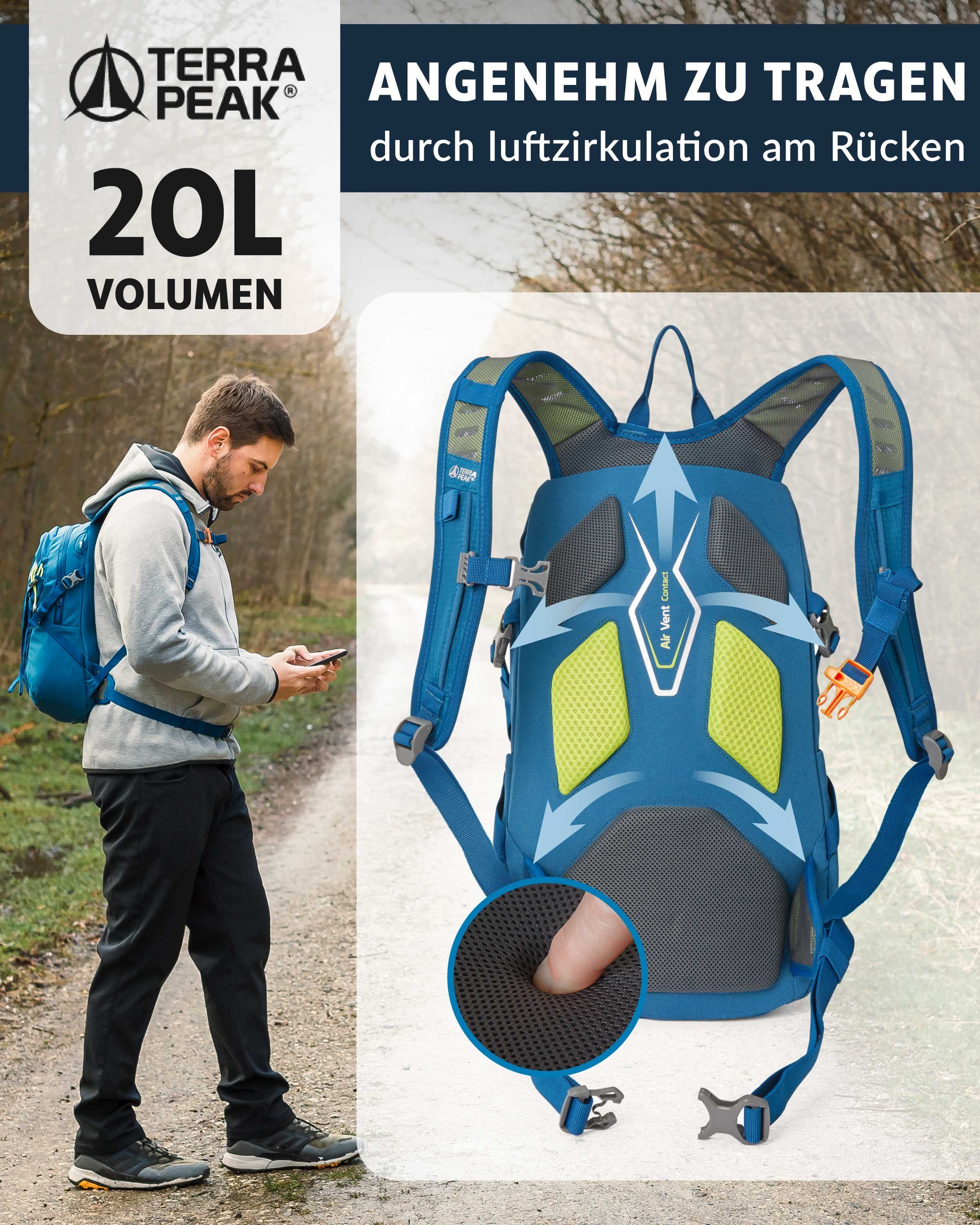 klein Sportrucksack YKK Reißverschluss Hüftgurt 20L Trekkingrucksack Blau mit 20, Terra Peak Active mit