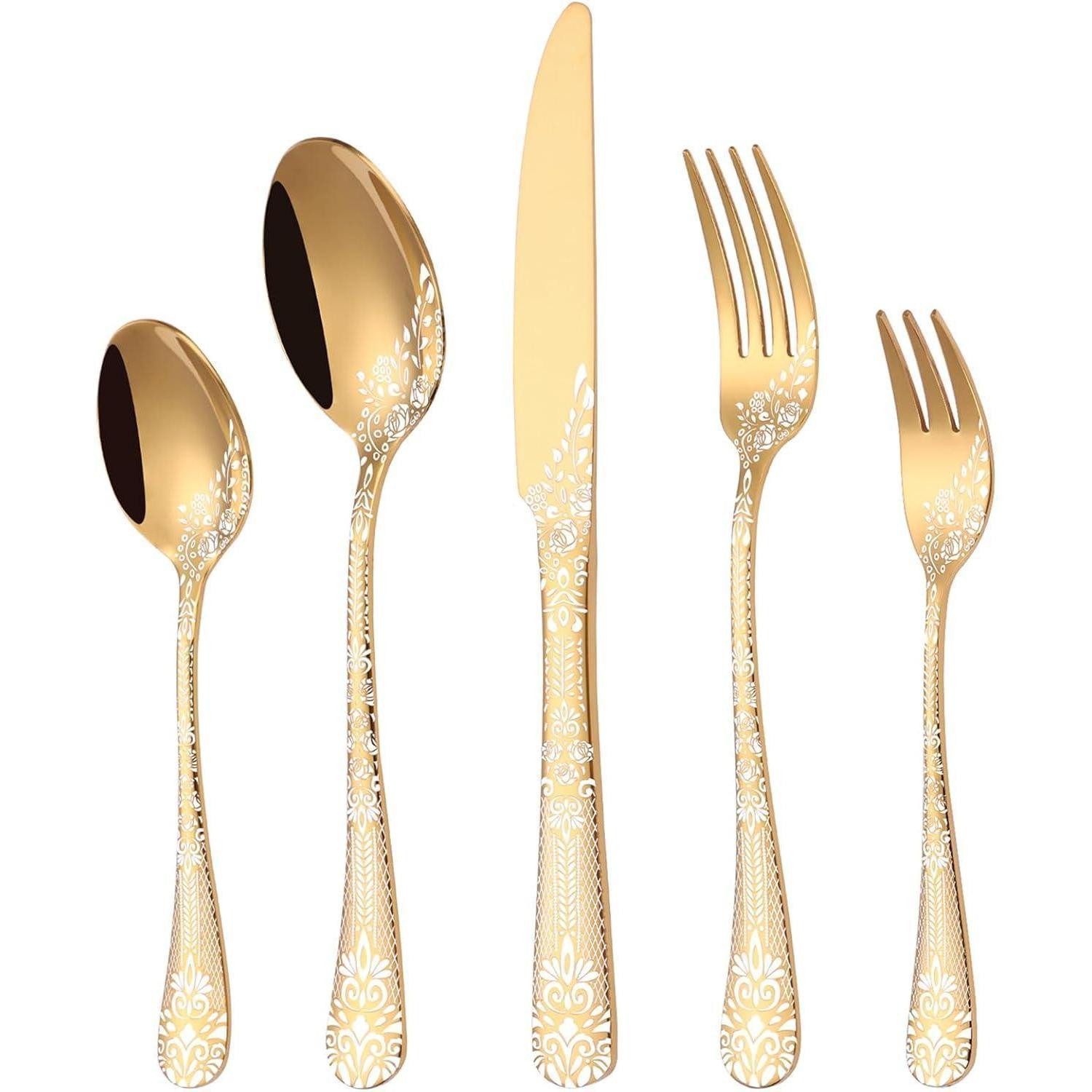LuxusKollektion Besteck-Set Besteck Gold Edelstahl 6 Personen Gabel Löffel 30-Teiliges Golden