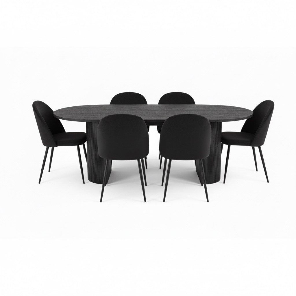 ebuy24 Essgruppe Kyoto Essgruppe Esstisch dunkelbraun, 6 Stühle aus, (7-tlg)