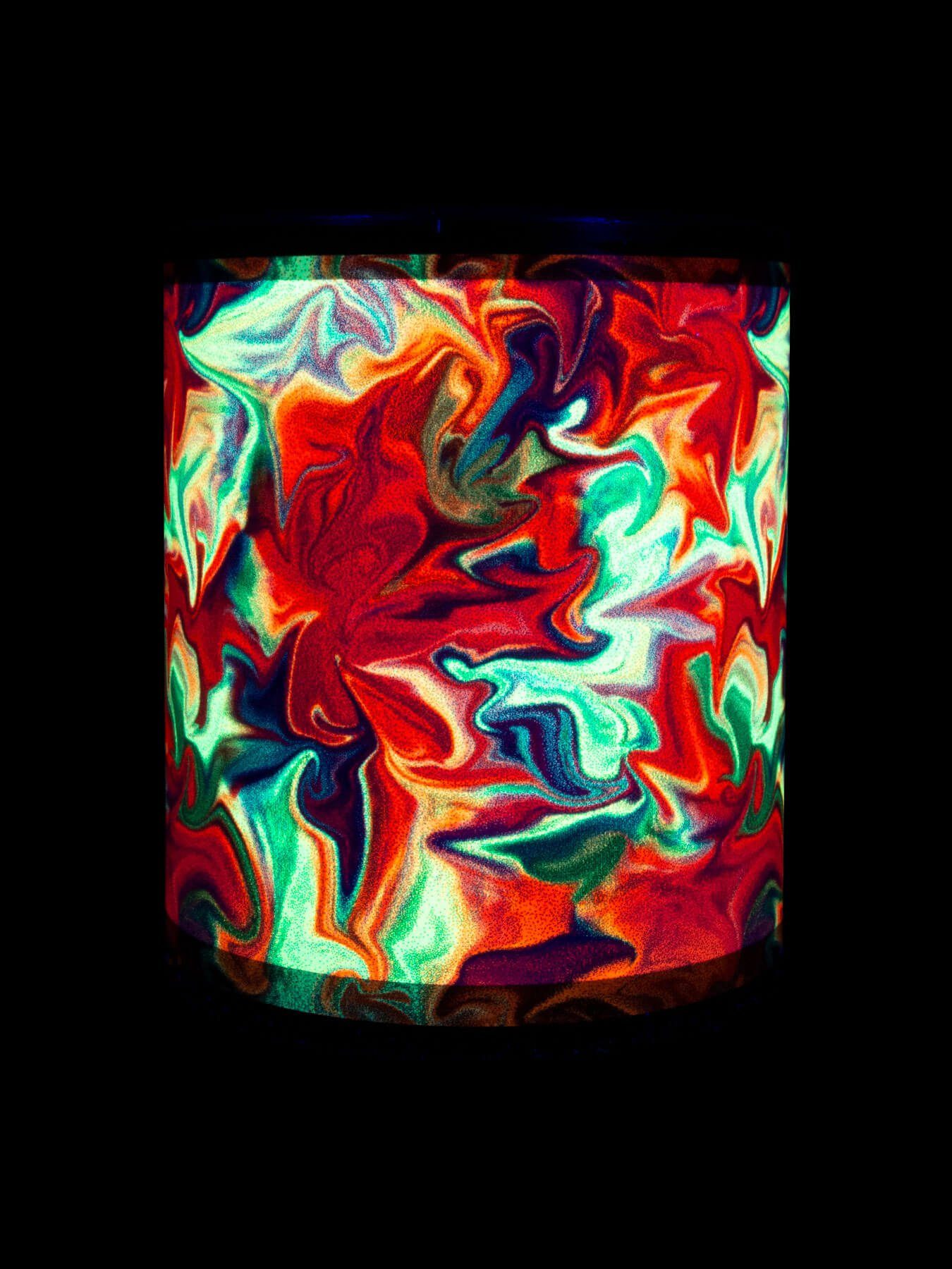 PSYWORK Tasse Fluo Cup unter Motiv Painted "Oil Spring", Schwarzlicht UV-aktiv, Keramik, leuchtet Tasse Neon