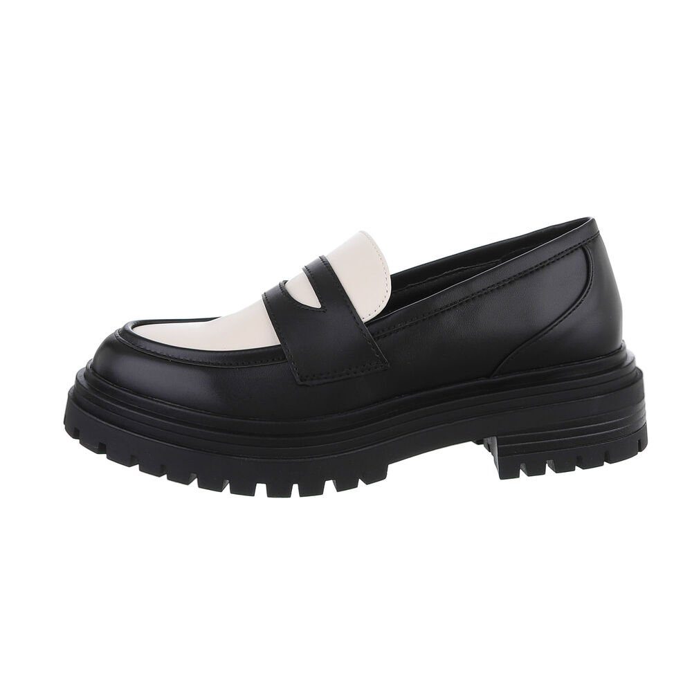 Ital-Design Damen Mokassins Freizeit Slipper Blockabsatz Mokassins in Schwarz