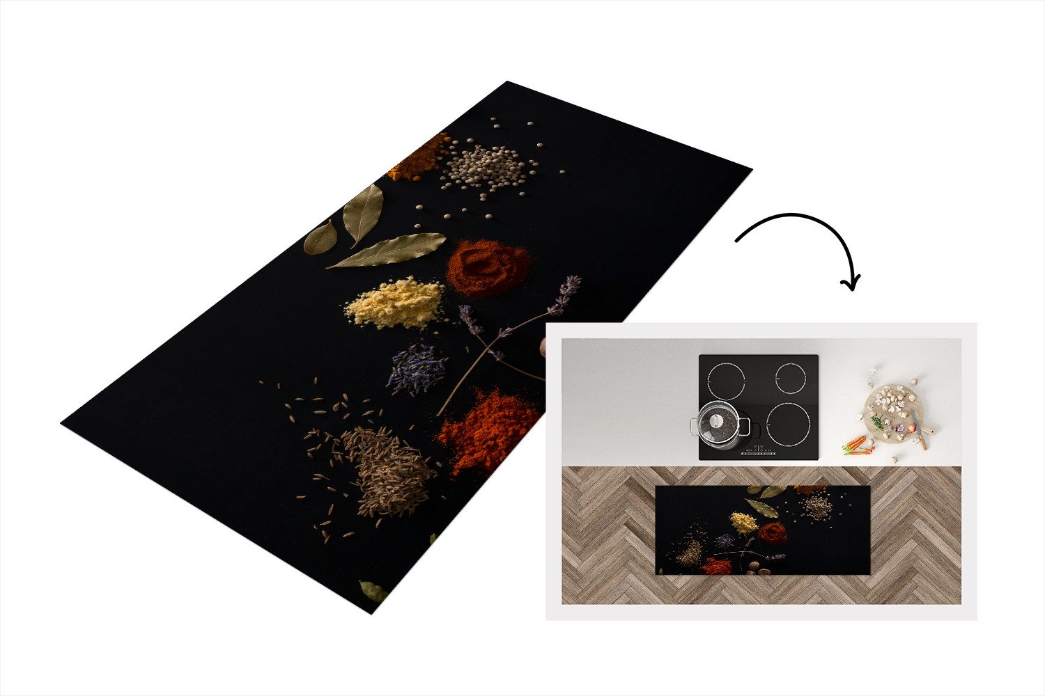 MuchoWow Küchenläufer Kräuter - Schwarz - Gewürze - Küche - Kochen, Rechtec günstig online kaufen