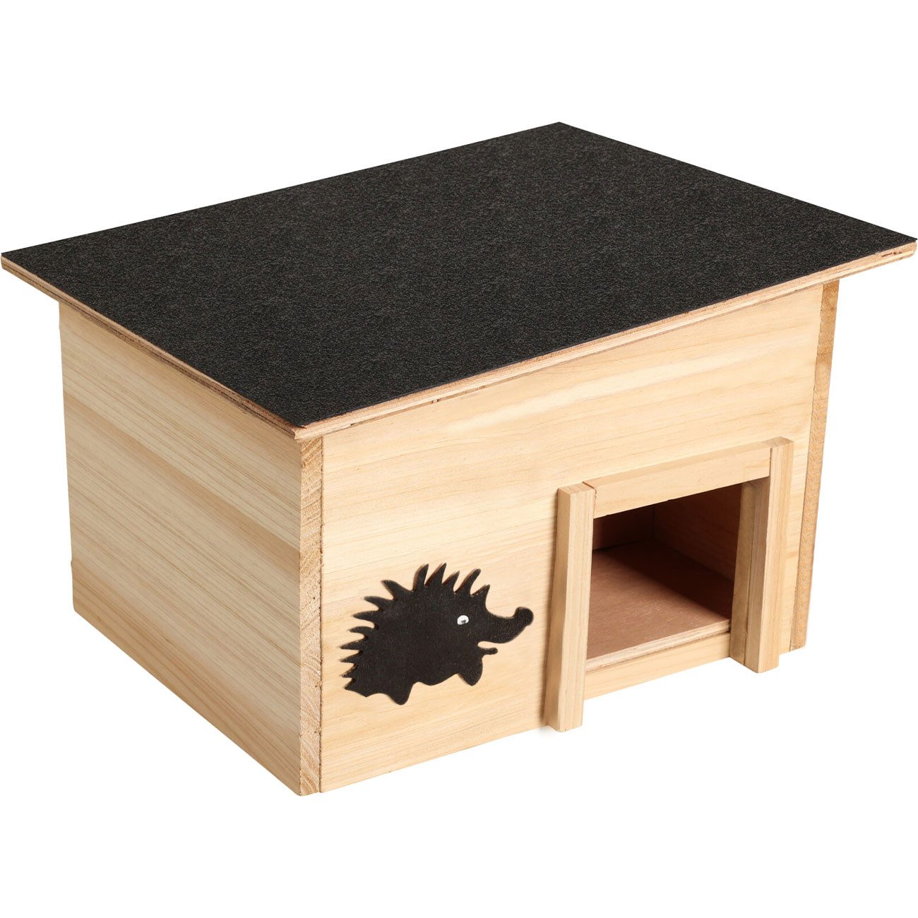 shop'n smile ideoon Igelhaus Premium-Igelhaus Bausatz aus Holz Labyrintheingang Igelfutter-Mahlzeit, Holz-Igelhaus Bausatz/wetterfestes Dach & 25g Igelfutter