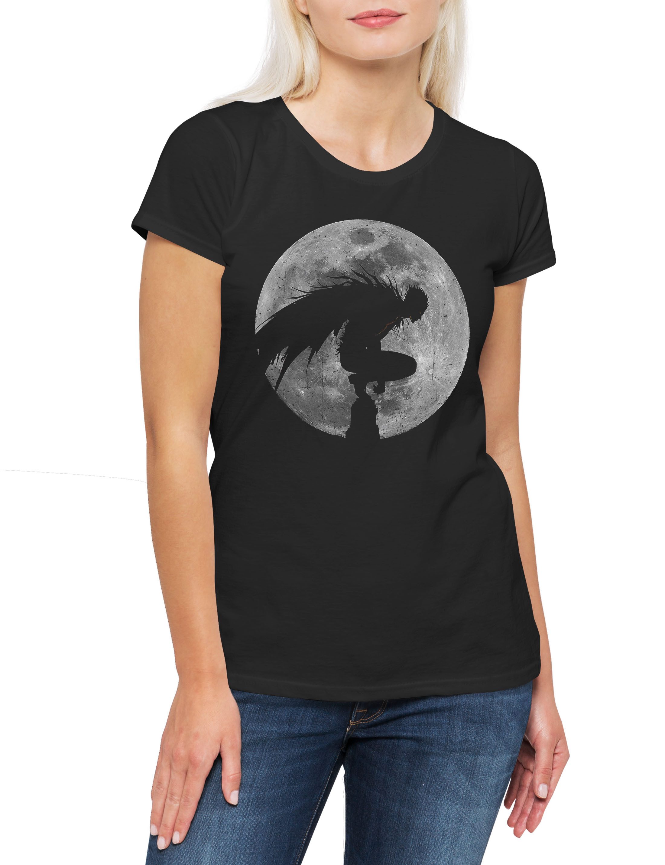 Print-Shirt Shinigami Moon 2 Damen T-Shirt Light Note Kira Yagami L Death Ryuk