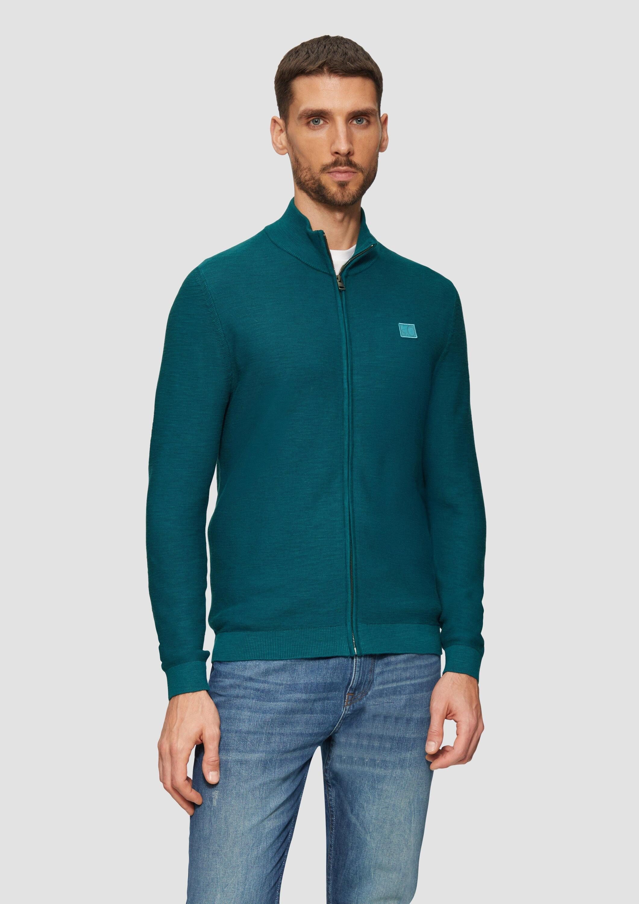 s.Oliver Cardigan Strickjacke Strukturierte Strickjacke mit Logo-Patch günstig online kaufen