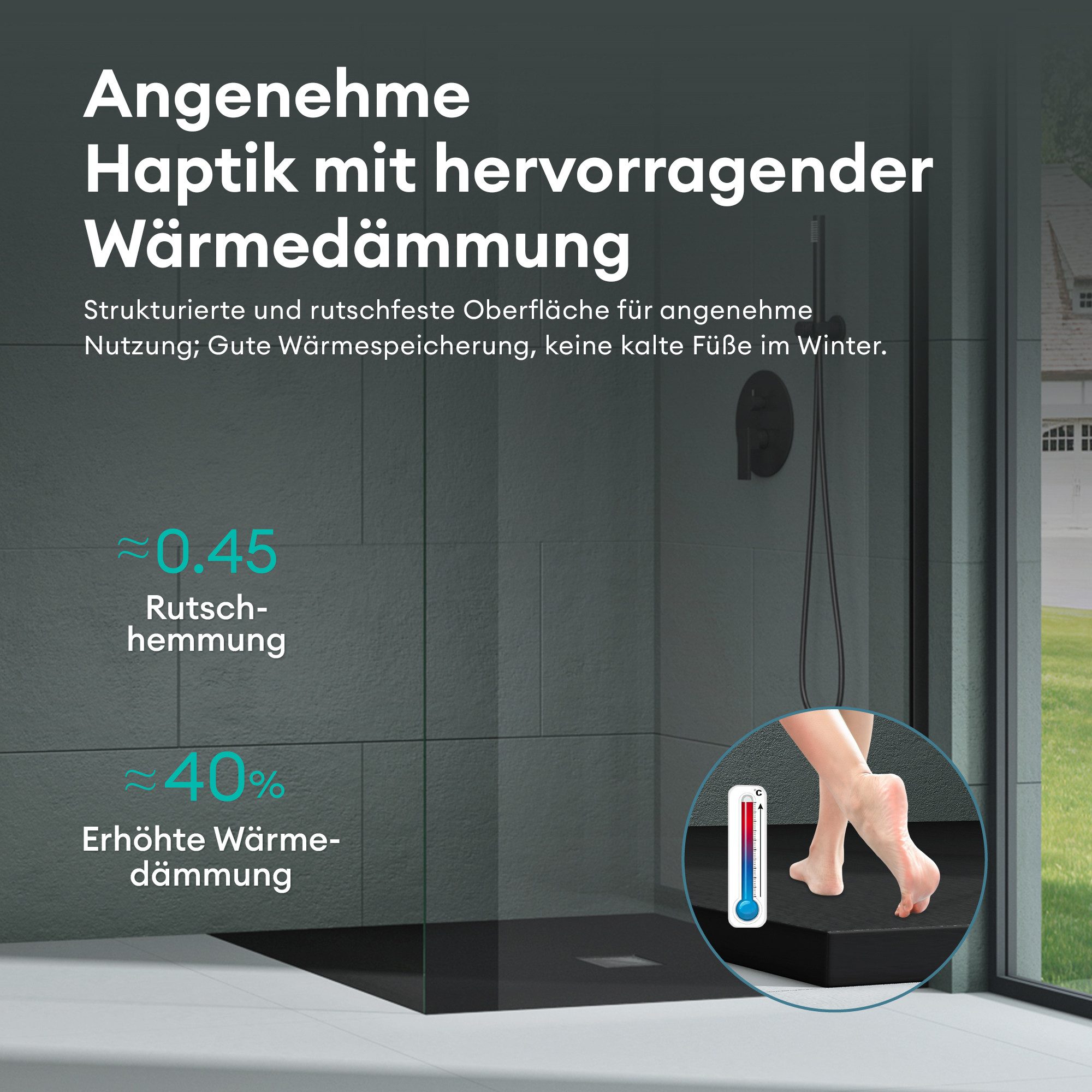 Mai & Mai Duschwanne Duschtasse Mineralguss rutschfest Höhe 3 cm versteckter Ablauf Geoma09, Mineralguss, DIN-Anschlüsse, bodeneben, halbeingelassen oder eingeb – Bild 5 von 5
