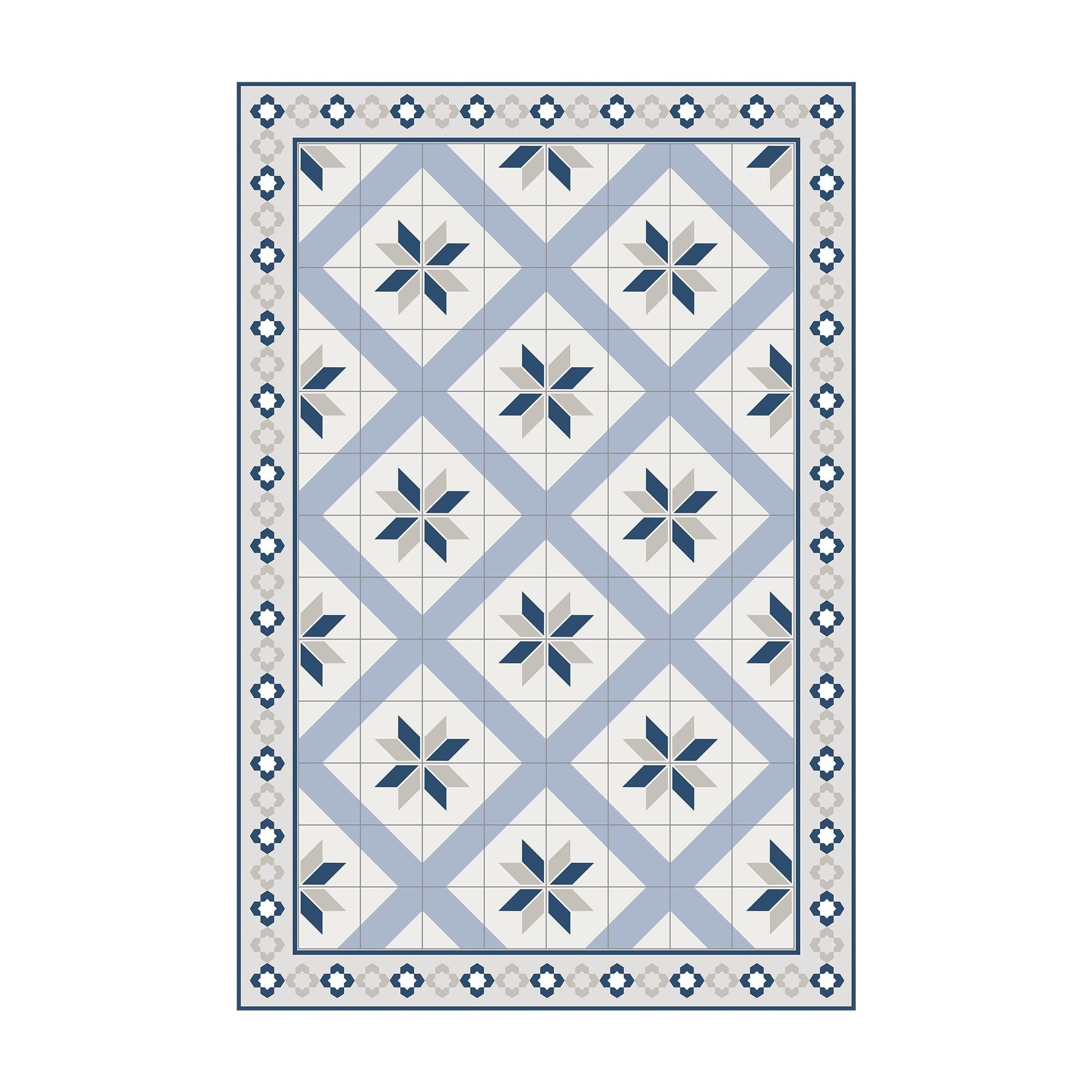 Bilderdepot24 Teppich Vinyl Wohnzimmer Schlafzimmer Flur Küche Fliesen Muster, rechteckig - blau glatt, nass wischbar (Küche, Tierhaare) - Saugroboter & Bodenheizung geeignet