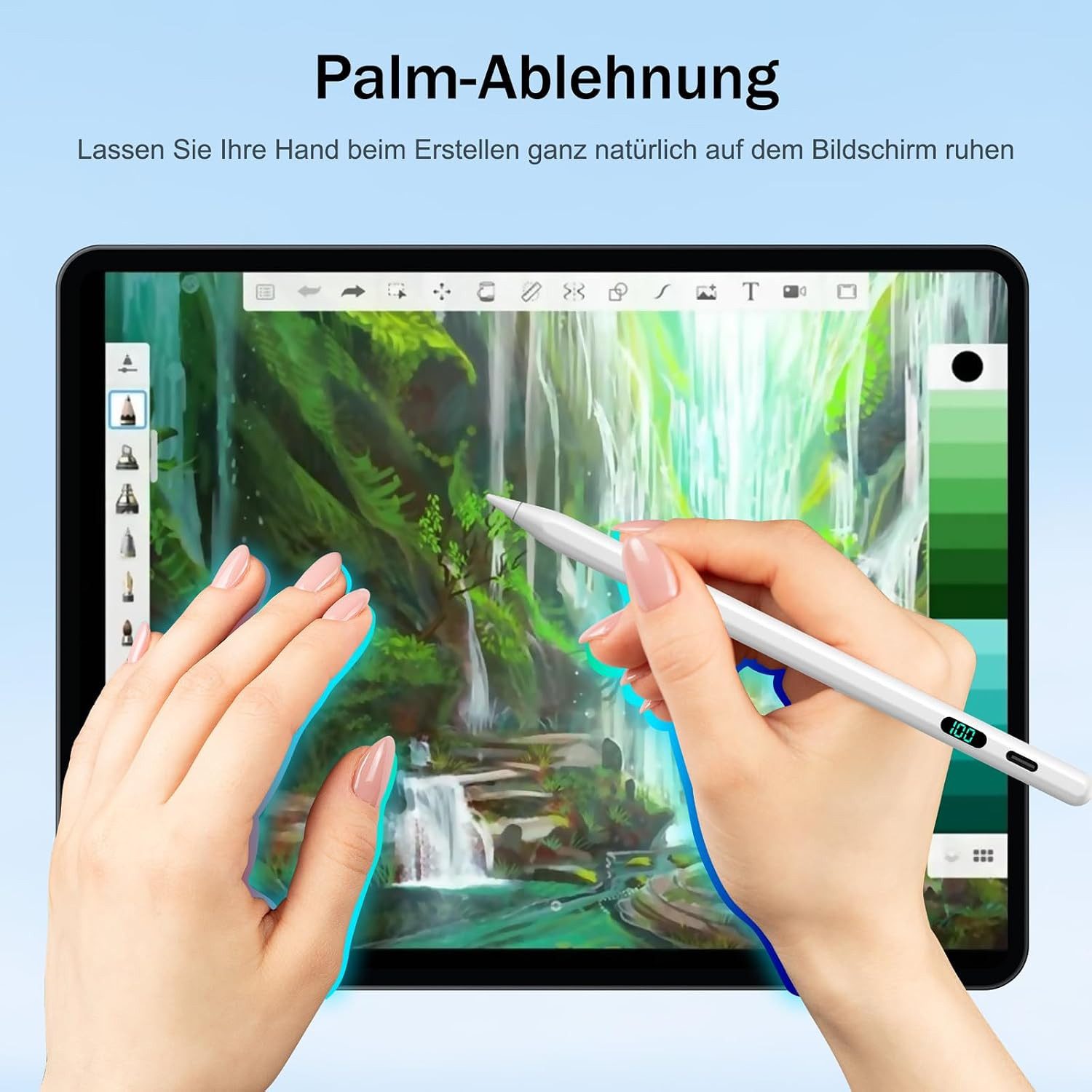 Fyrove Eingabestift Stylus Stift für iPad 2018-2026 mit USB-C Schnellladen (mit 4x iPad Stift Spitzen + Silikon Halterung) mit Neigungserkennung & Palm-Ablehnung & Hohe Präzision